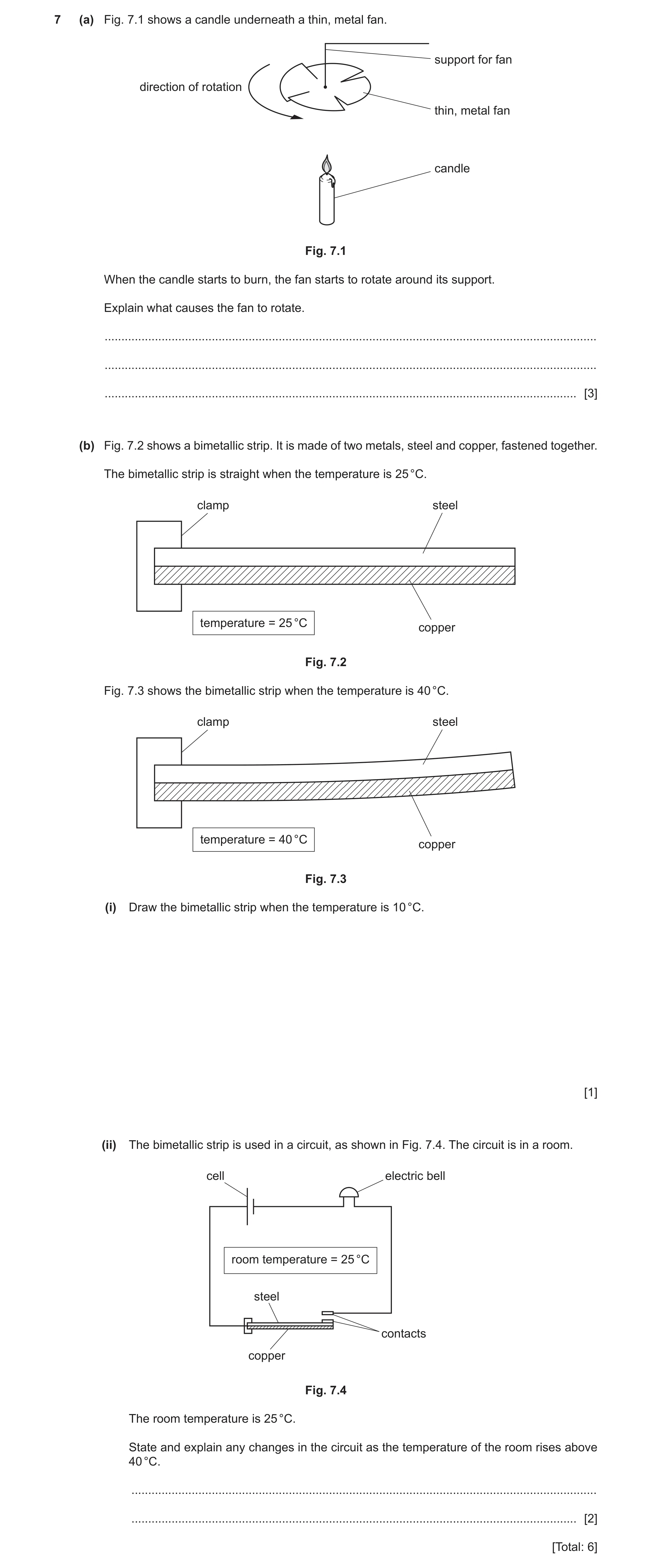 Question 17: (a) Fig. 7.1 shows a candle underneath a thin, metal fan. support for fan direction of rotation thin, metal fan candle Fig. 7.1 When the ca…