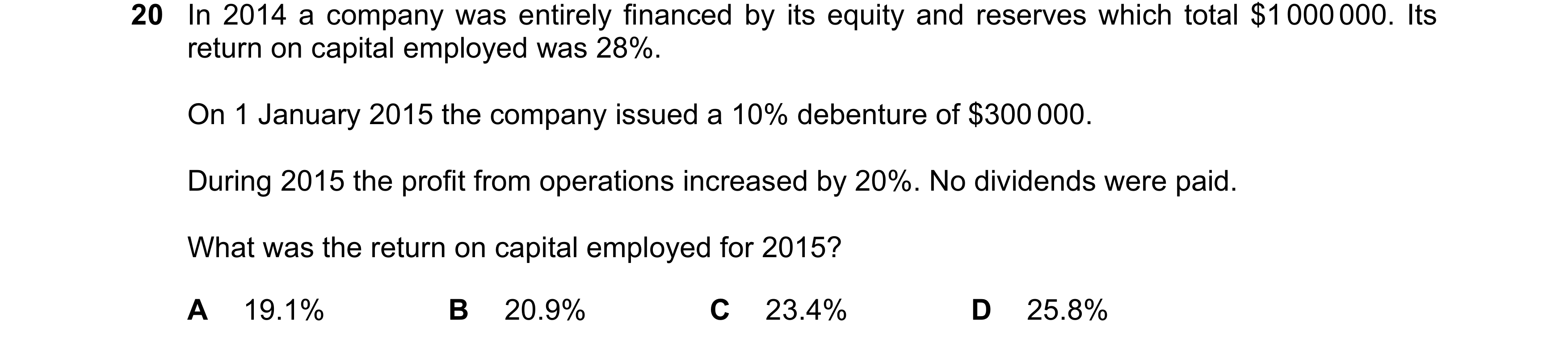 Question 216: In 2014 a company was entirely financed by its equity and reserves which total $1 000 000. Its return on capital employed was 28%. On 1 Jan…