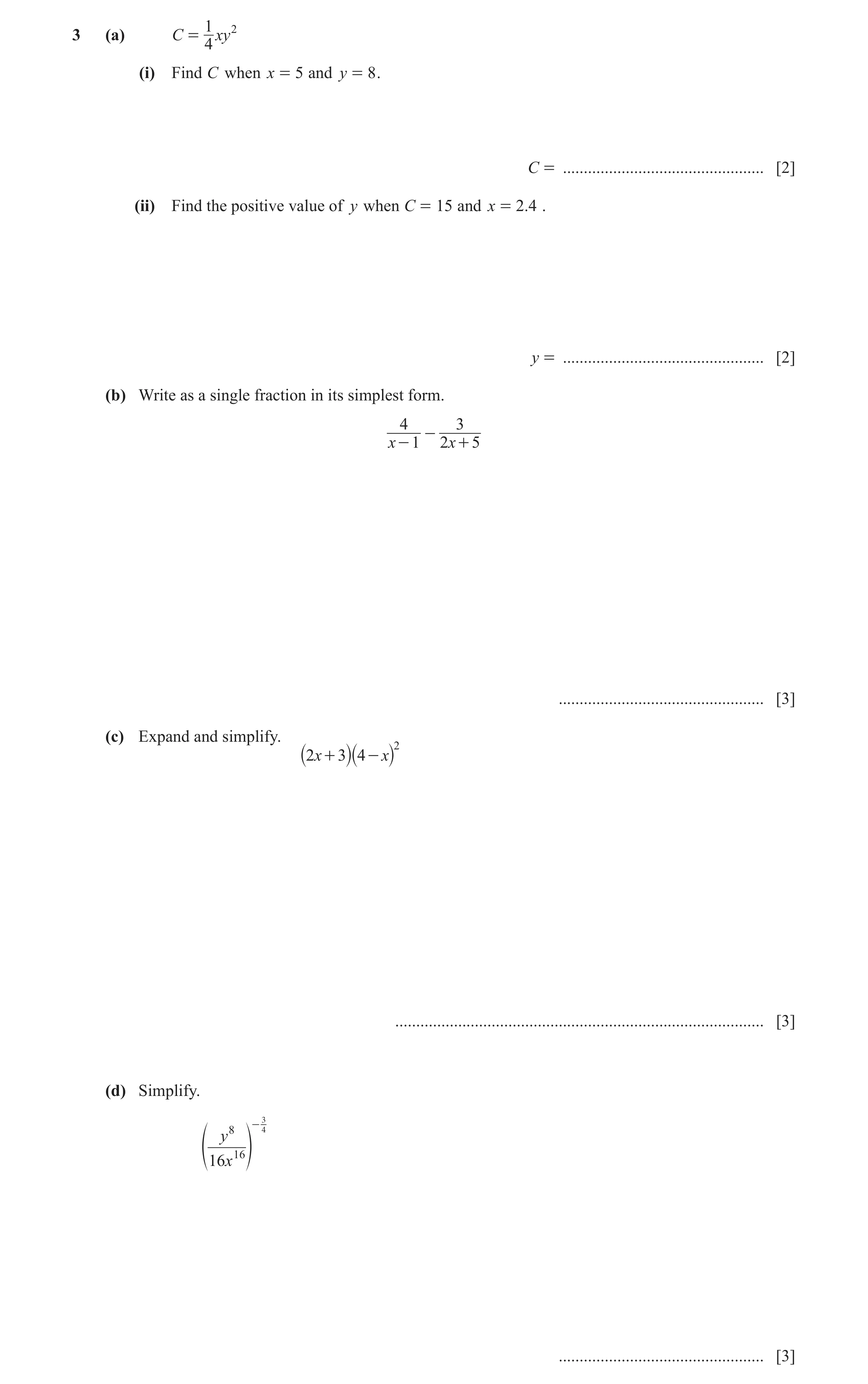Question 80: 23 (a) C = xy 4 (i) Find C when x = 5 and y = 8 . C = ................................................ [2] (ii) Find the positive value of …