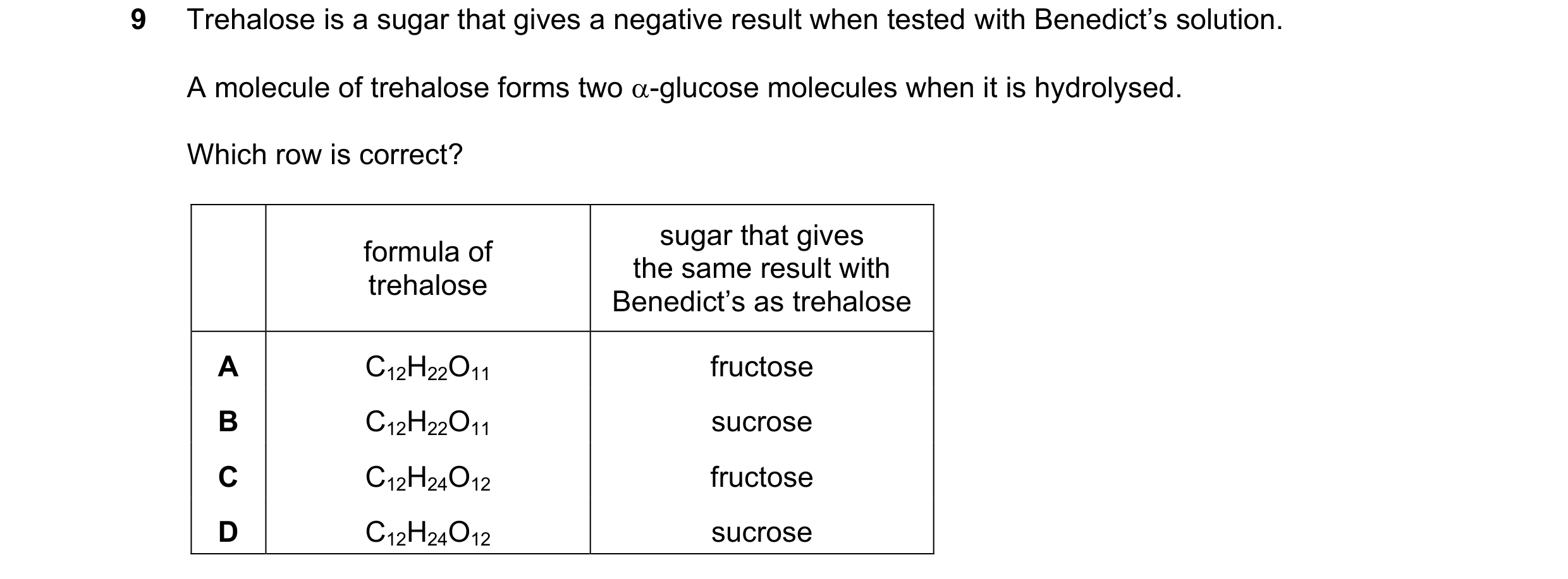 Question 288: Trehalose is a sugar that gives a negative result when tested with Benedict’s solution. A molecule of trehalose forms two -glucose molecul…