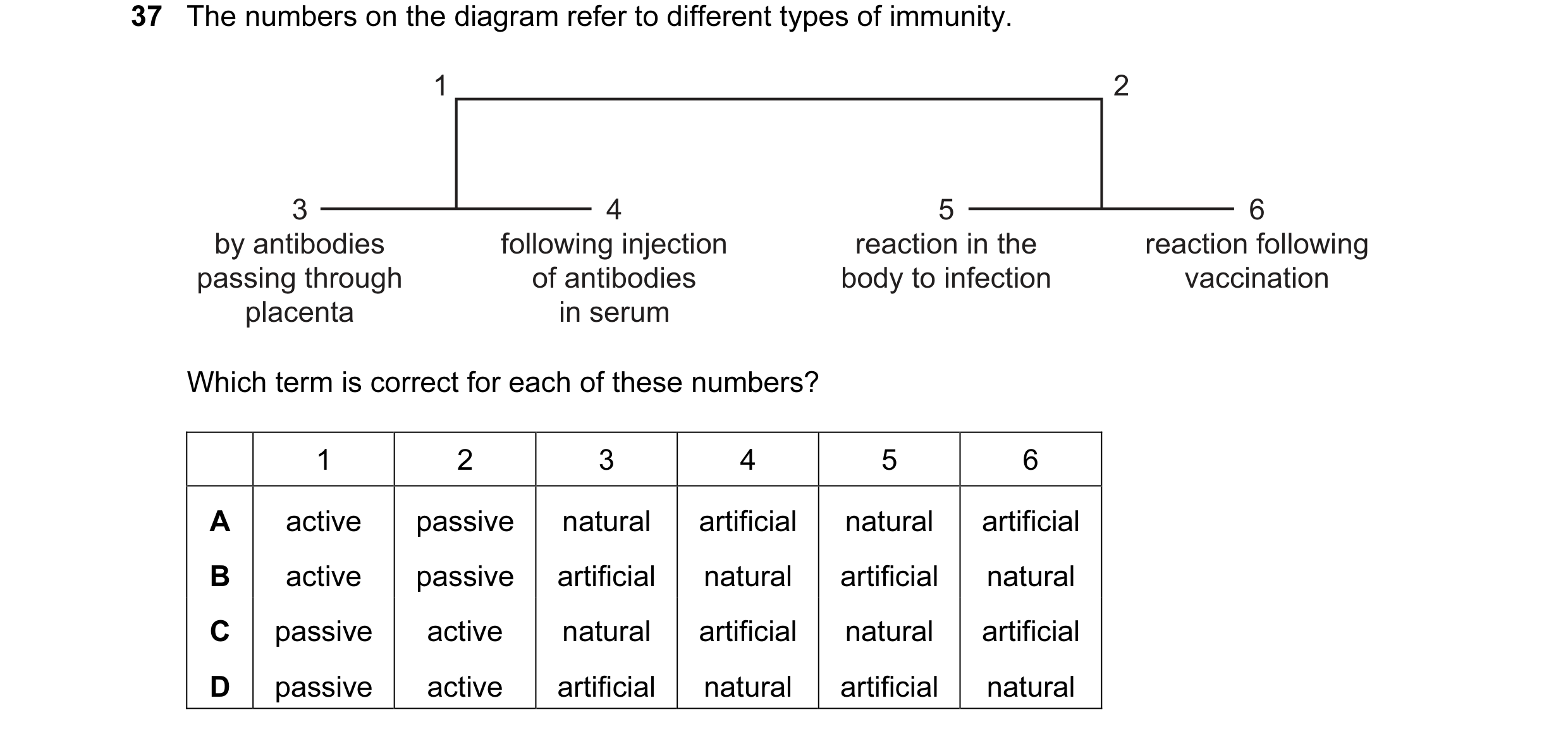 Question 6: The numbers on the diagram refer to different types of immunity. 1 2 3 4 5 6 by antibodies following injection reaction in the reaction fol…