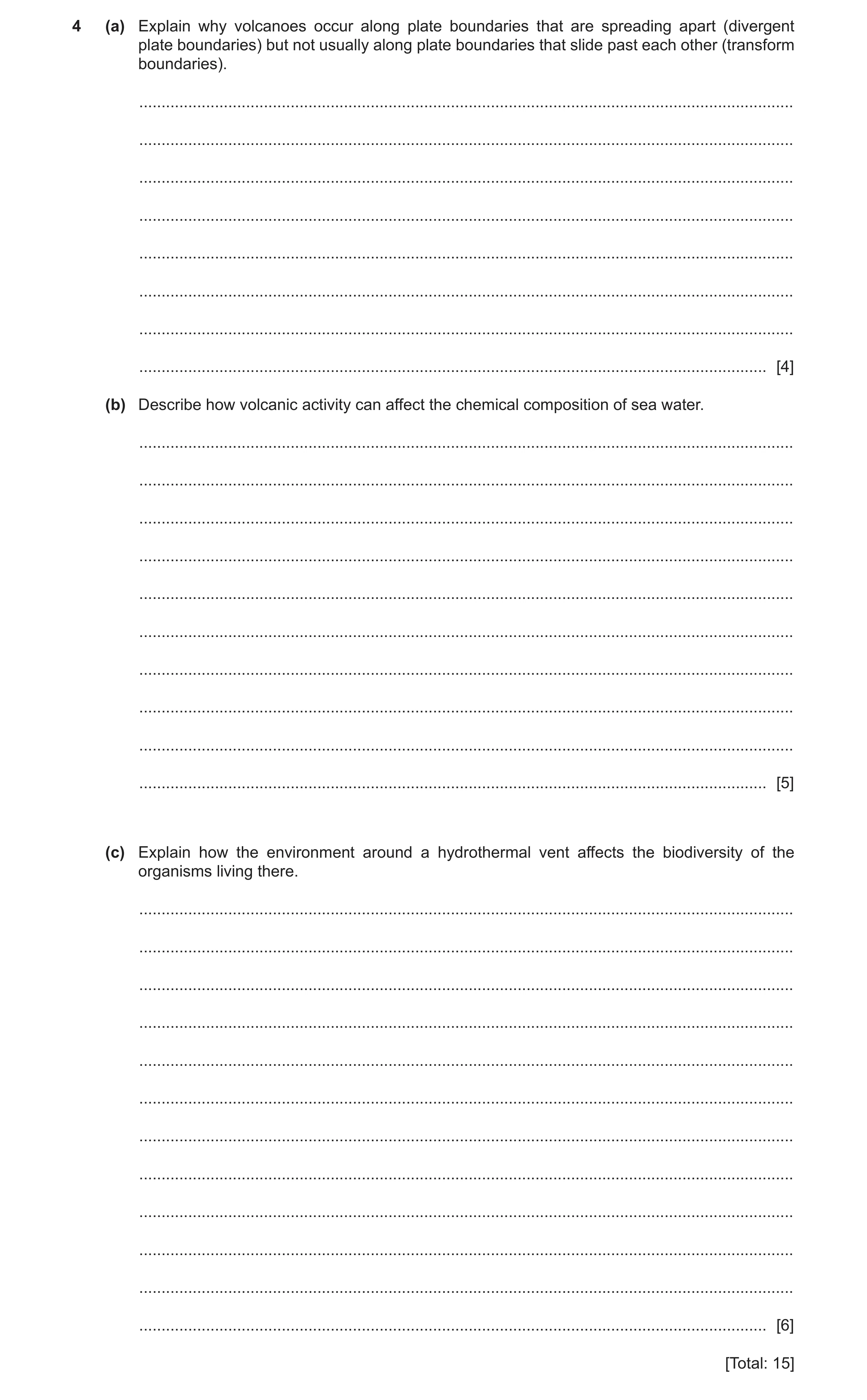 Question 11: (a) Explain why volcanoes occur along plate boundaries that are spreading apart (divergent plate boundaries) but not usually along plate bo…