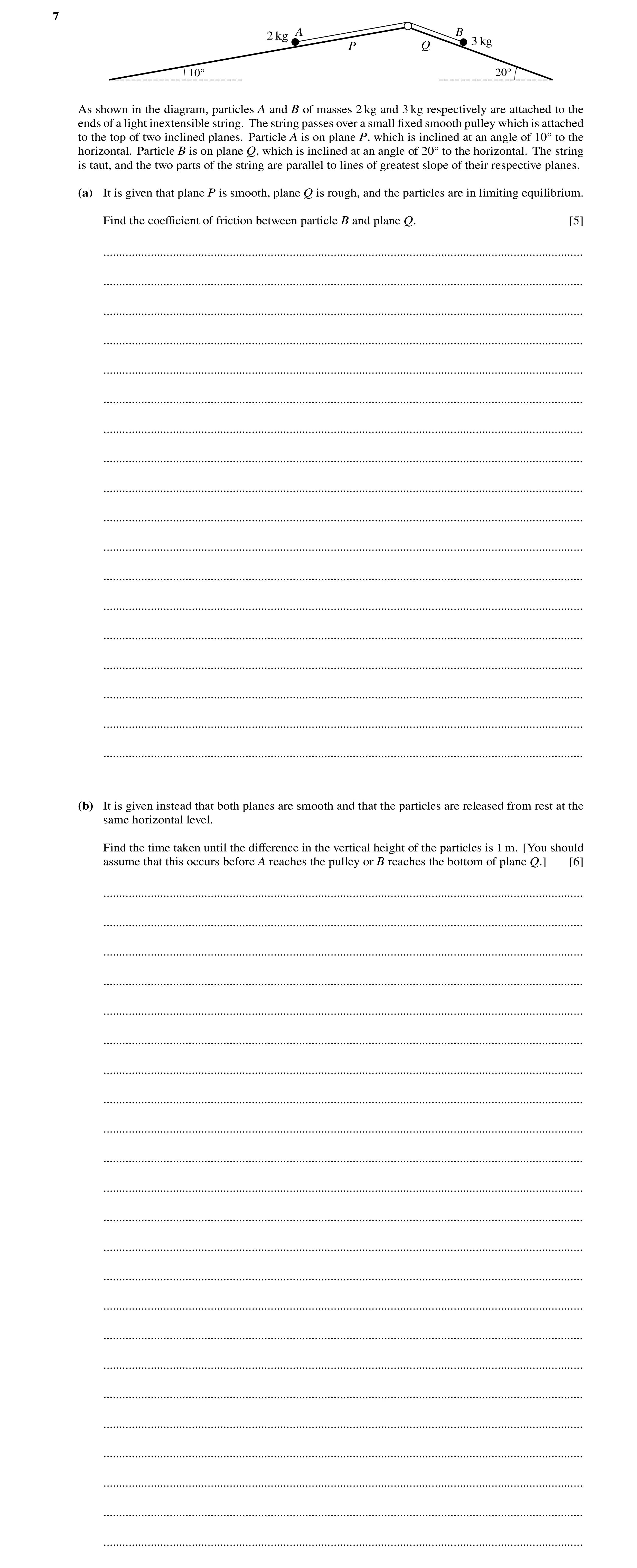 Question 149: A B 2 kg 3 kg P Q 10Å 20Å As shown in the diagram, particles A and B of masses 2 kg and 3 kg respectively are attached to the ends of a lig…