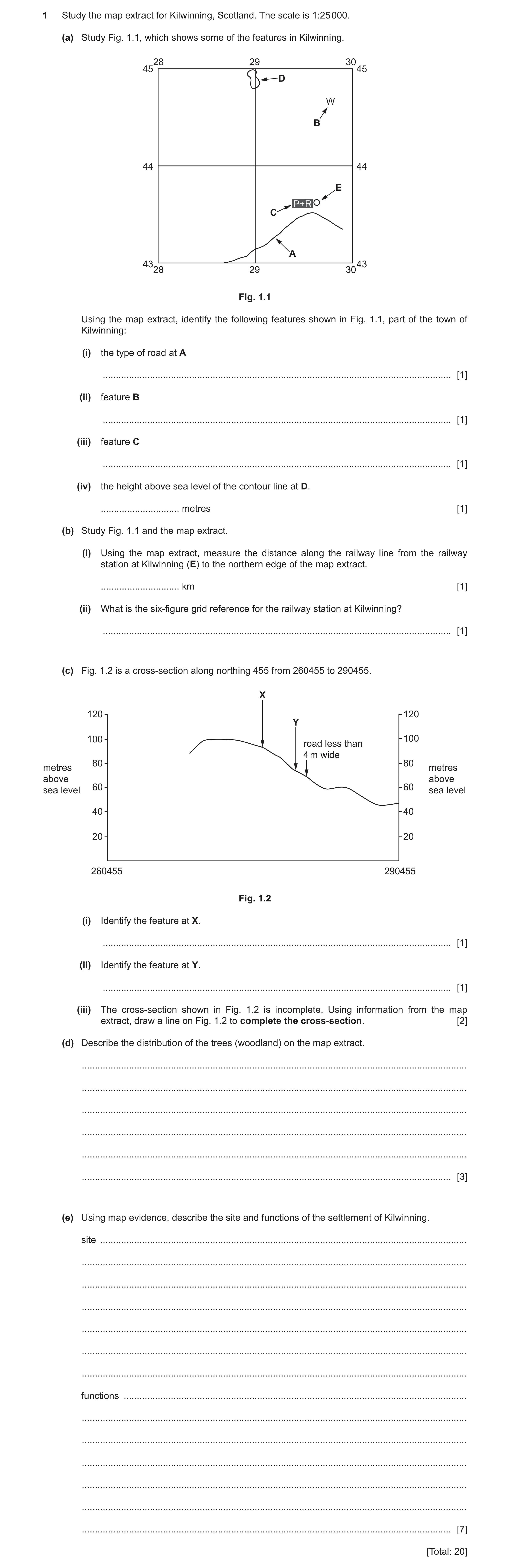 Question 61: Study the map extract for Kilwinning, Scotland. The scale is 1:25 000. (a) Study Fig. 1.1, which shows some of the features in Kilwinning. …