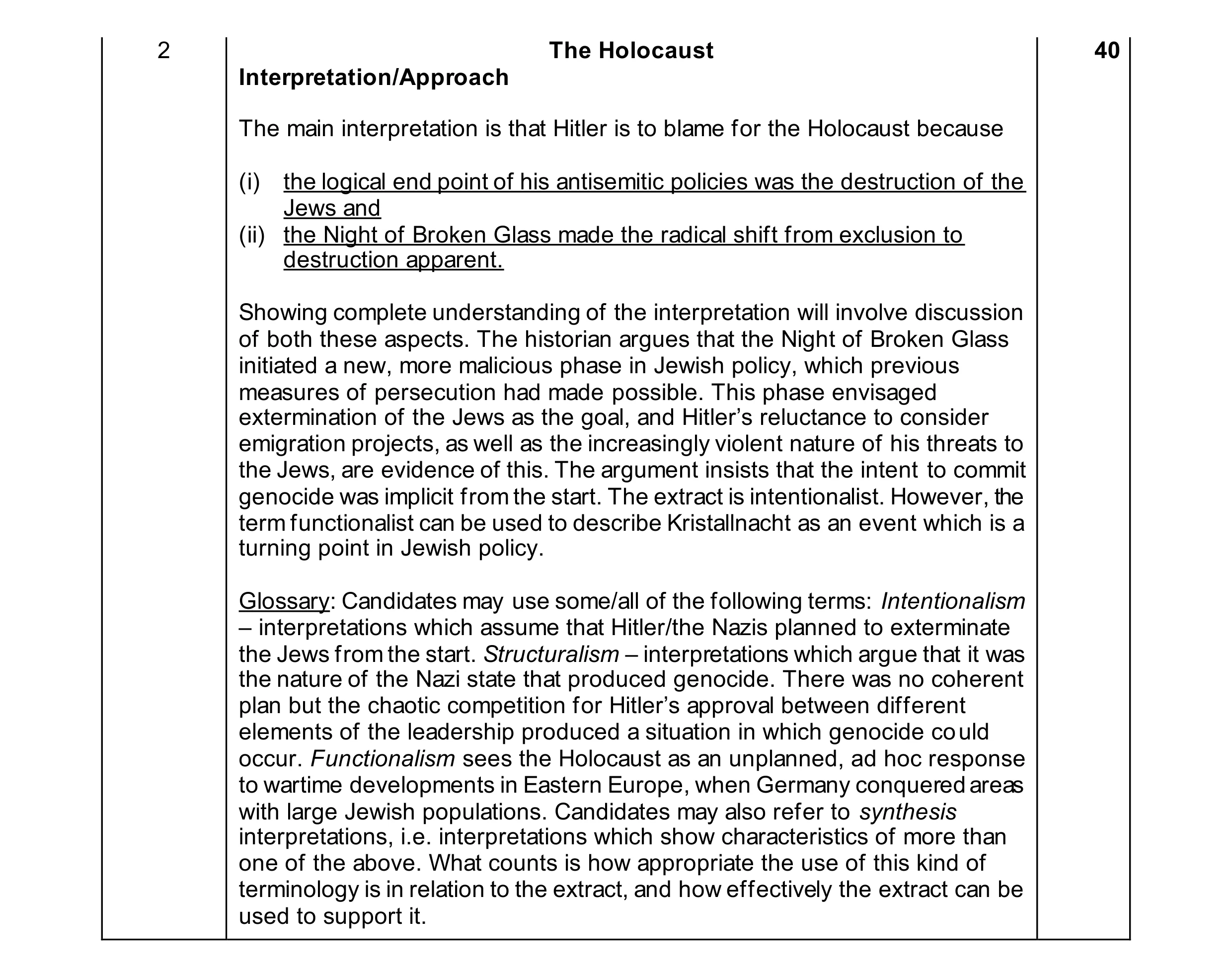 Mark scheme for question 12