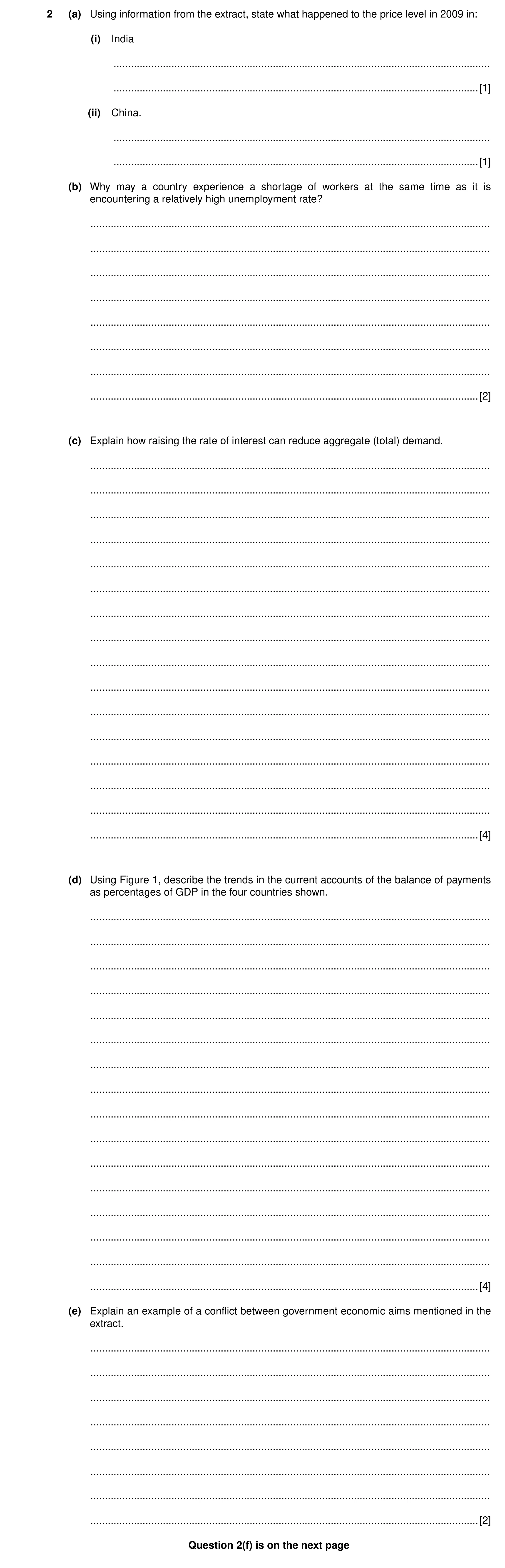 Question 5: (a) Using information from the extract, state what happened to the price level in 2009 in: (i) India ......................................…