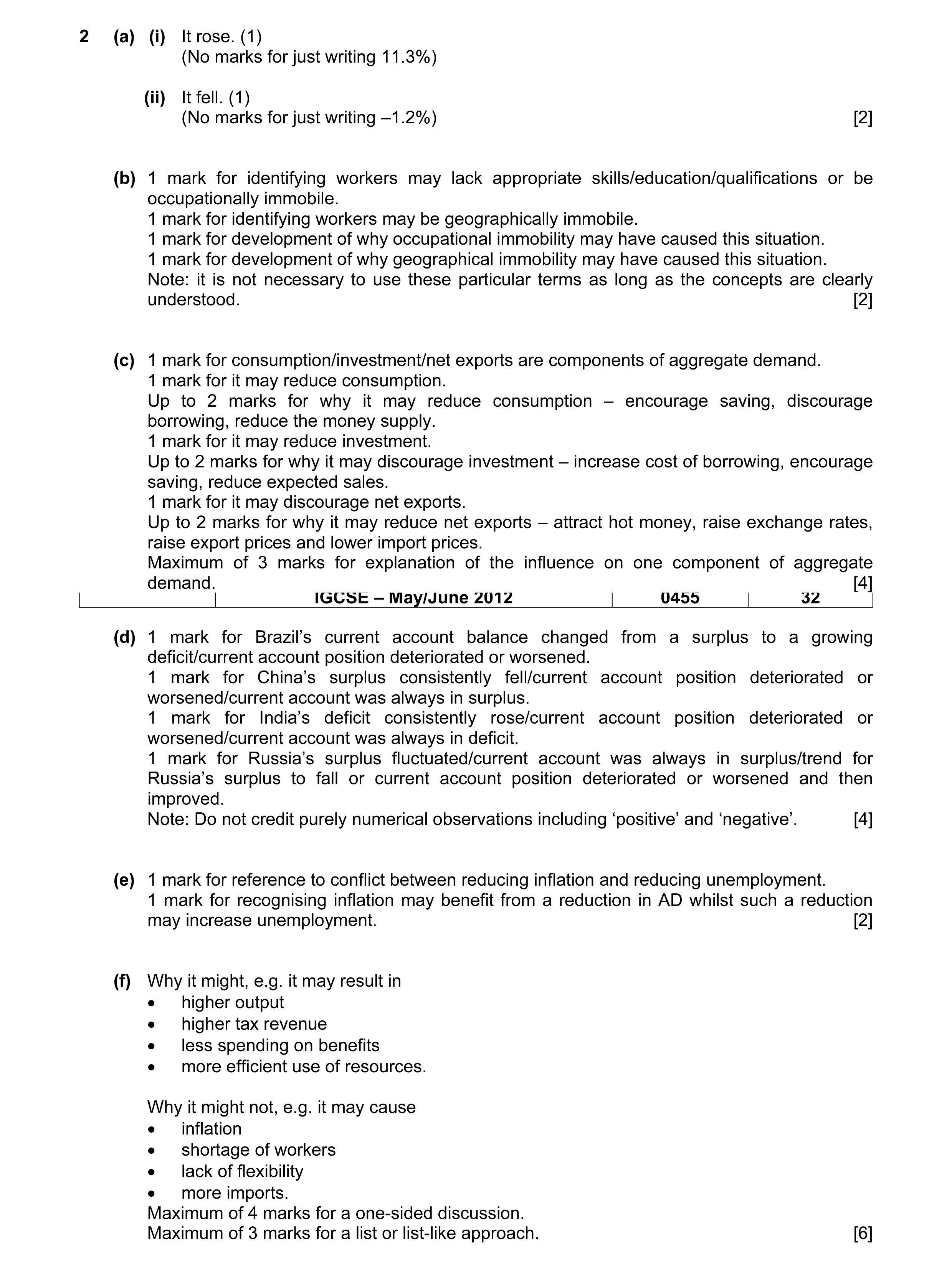Mark scheme for question 5