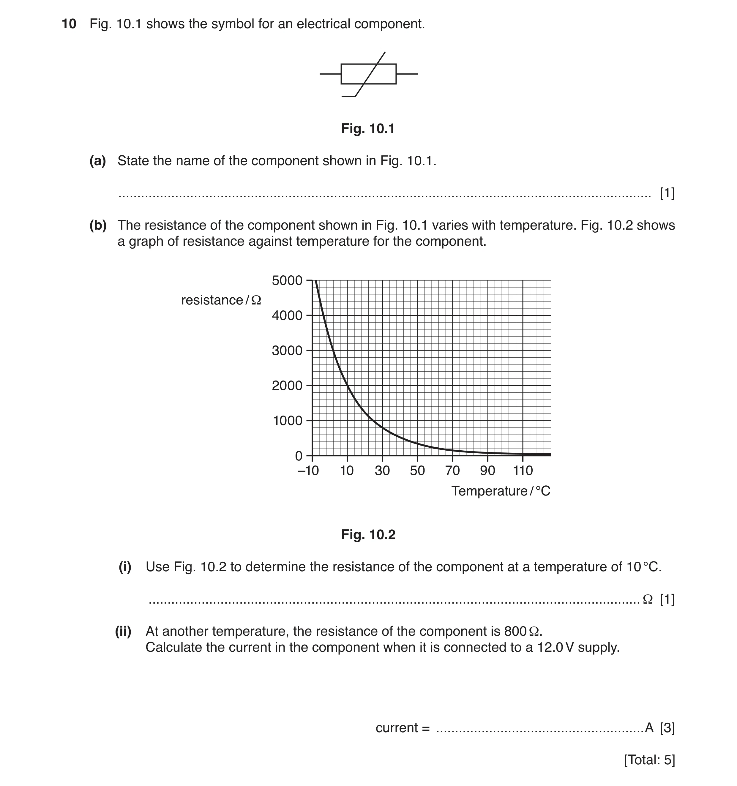 Question 22: Fig. 10.1 shows the symbol for an electrical component. Fig. 10.1 (a) State the name of the component shown in Fig. 10.1. .................…