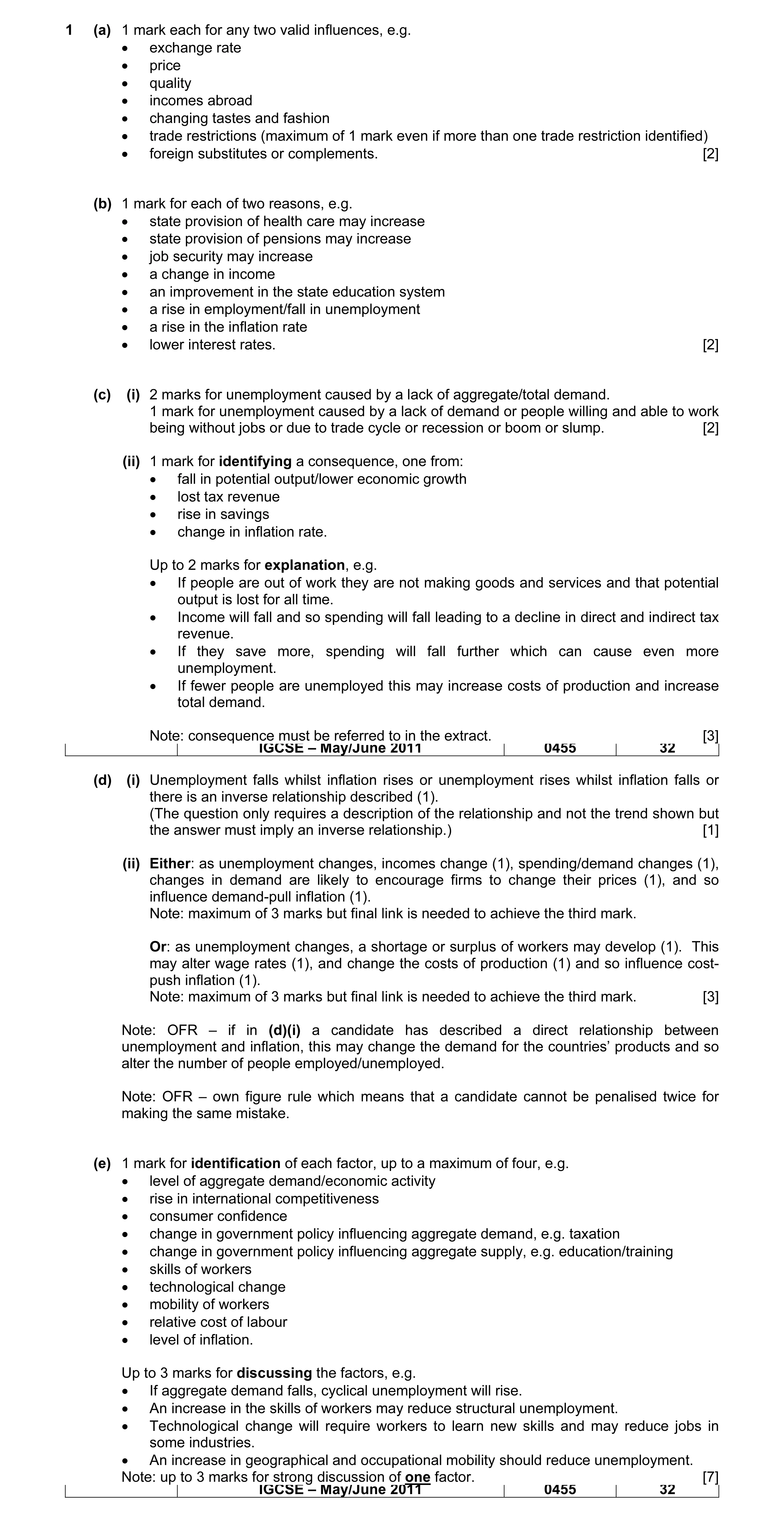 Mark scheme for question 2