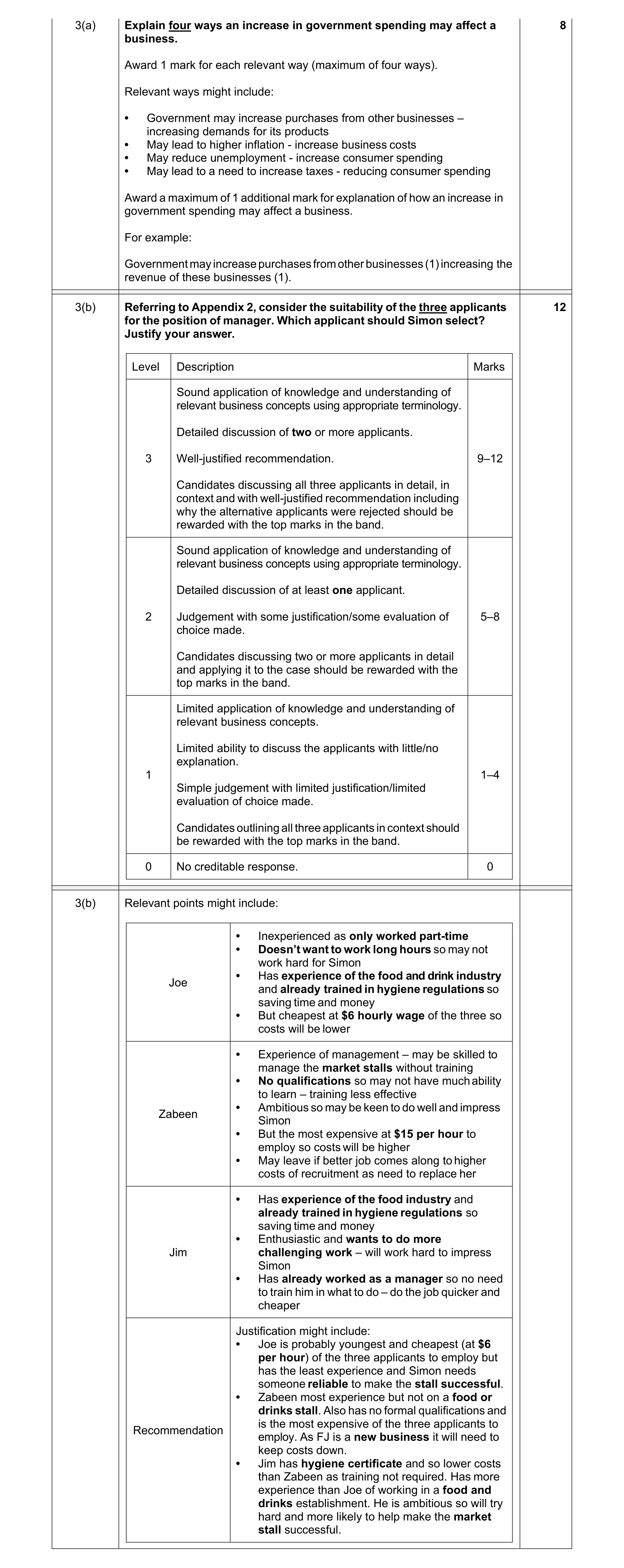 Mark scheme for question 2