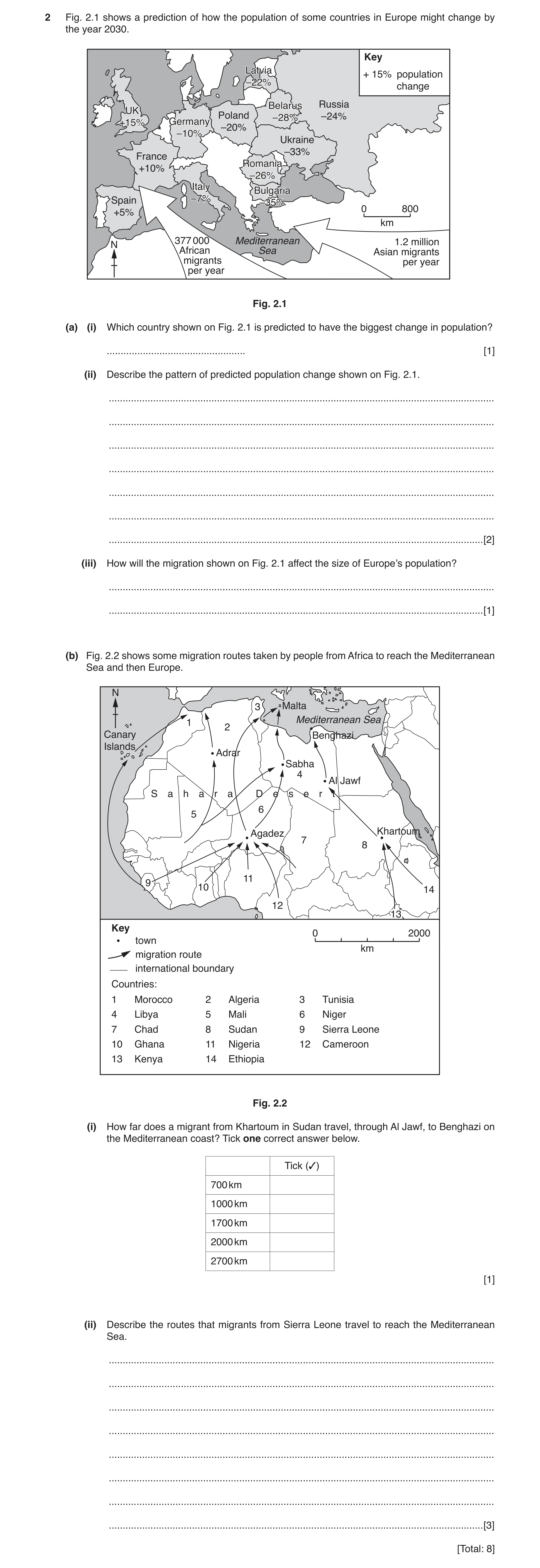 Question 4: Fig. 2.1 shows a prediction of how the population of some countries in Europe might change by the year 2030. Key LatviaLatvia + 15% populat…