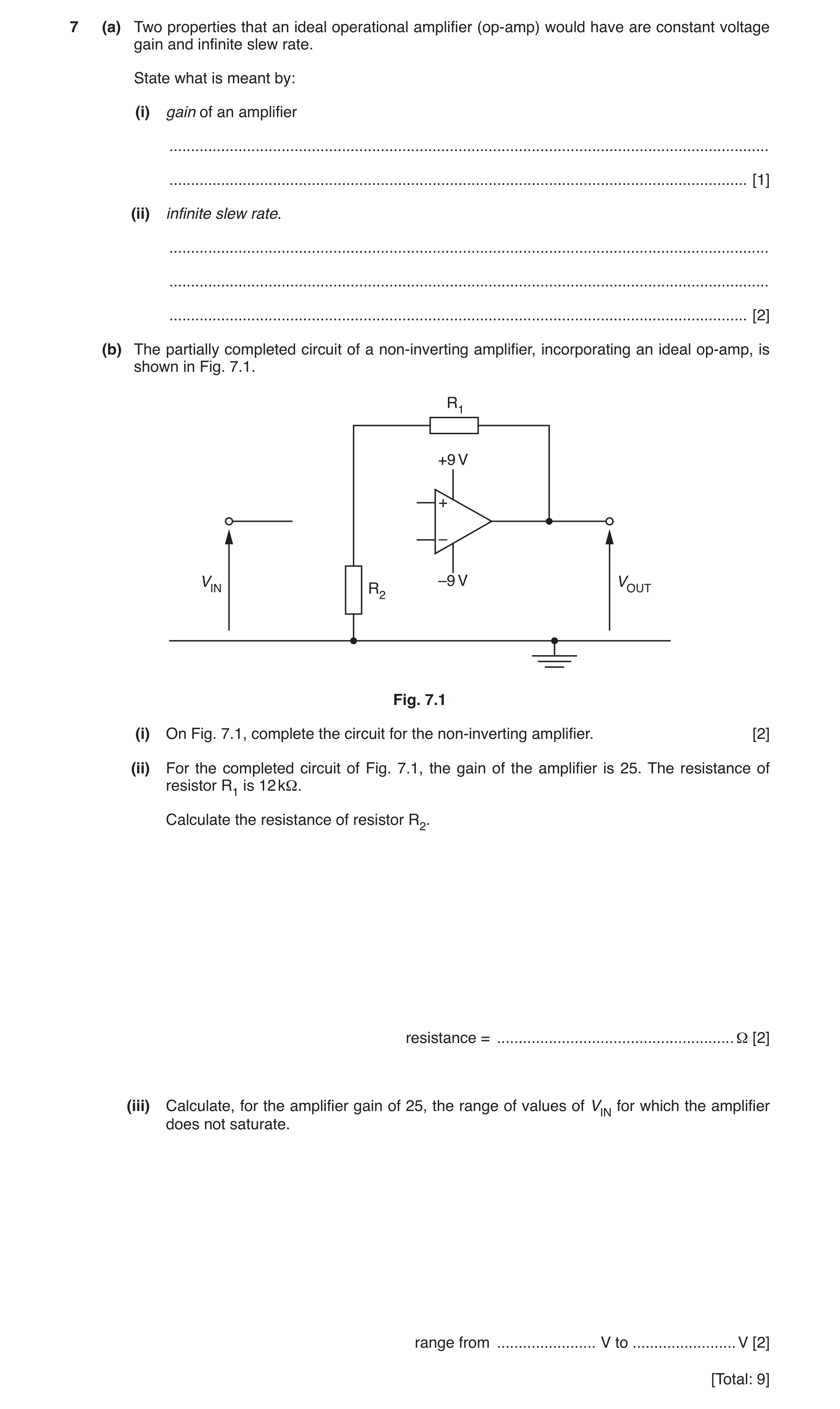 Question 11: (a) Two properties that an ideal operational amplifier (op-amp) would have are constant voltage gain and infinite slew rate. State what is …