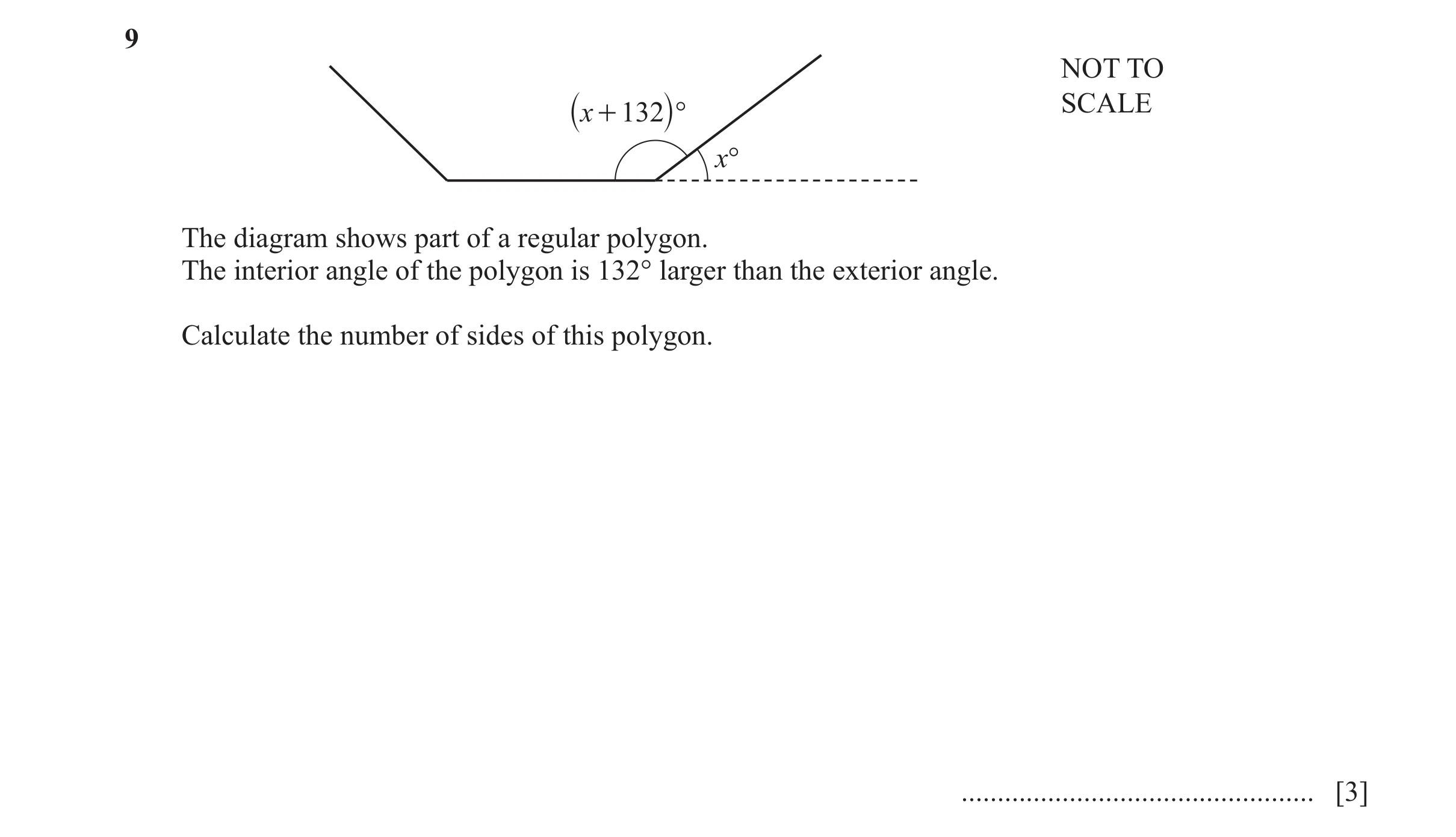 Question 68: NOT TO SCALE `x + 132j ° x° The diagram shows part of a regular polygon. The interior angle of the polygon is 132° larger than the exterior…