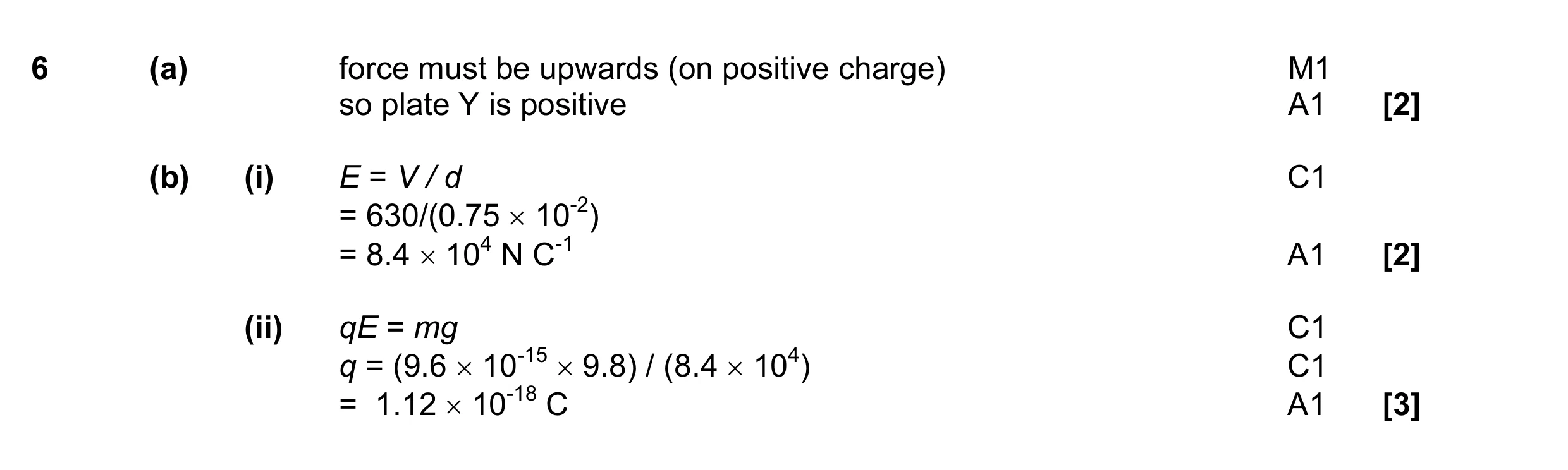 Mark scheme for question 1