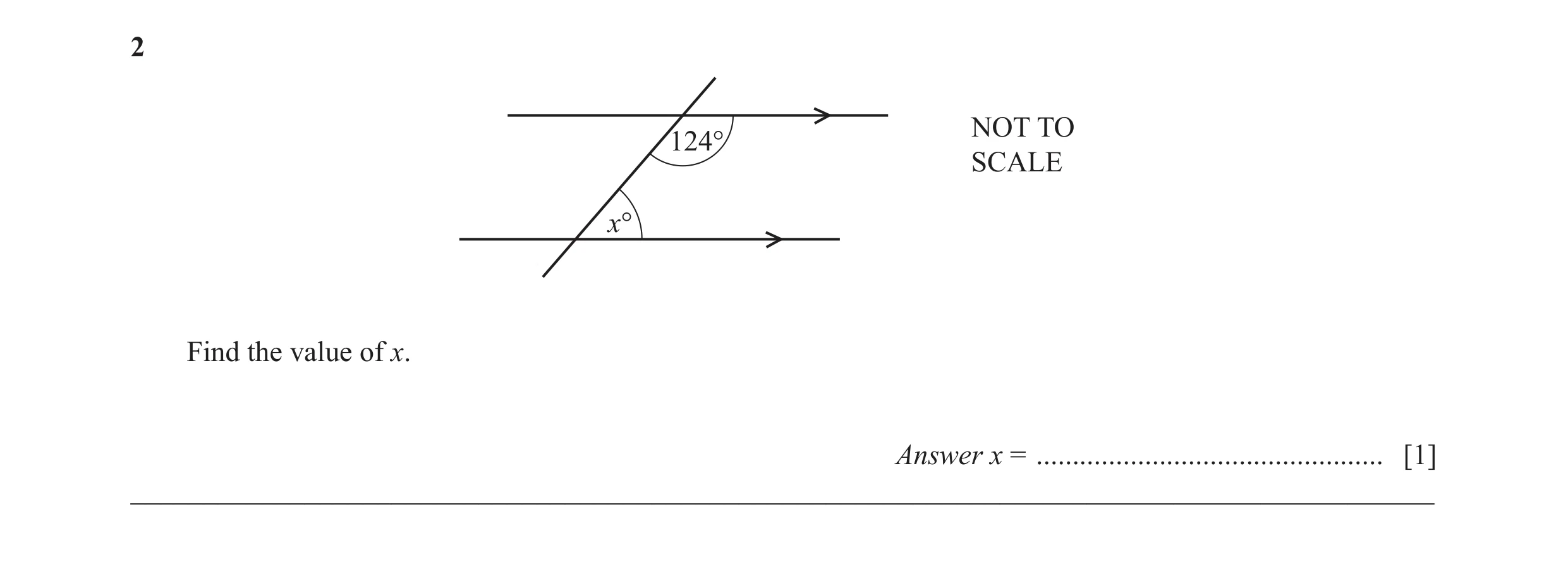 Question 52: NOT TO 124° SCALE x° Find the value of x. Answer x = ................................................ [1] _________________________________…
