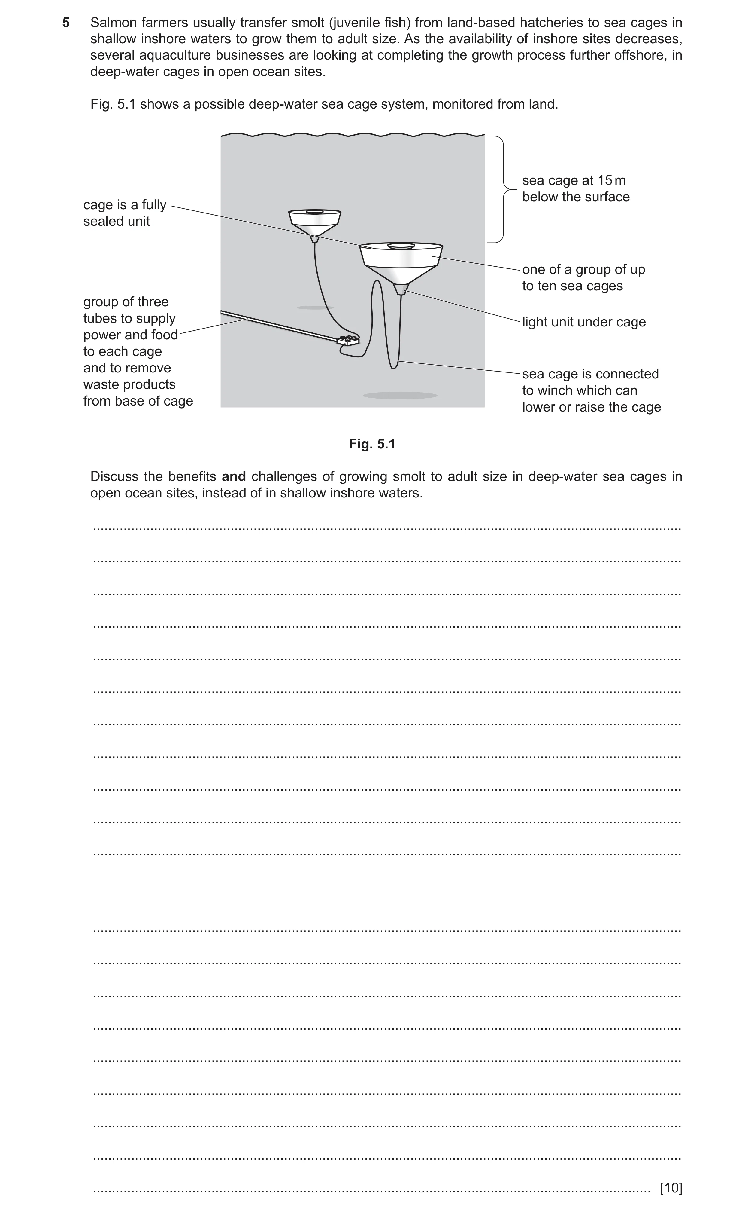 Question 22: Salmon farmers usually transfer smolt (juvenile fish) from land‑based hatcheries to sea cages in shallow inshore waters to grow them to adu…