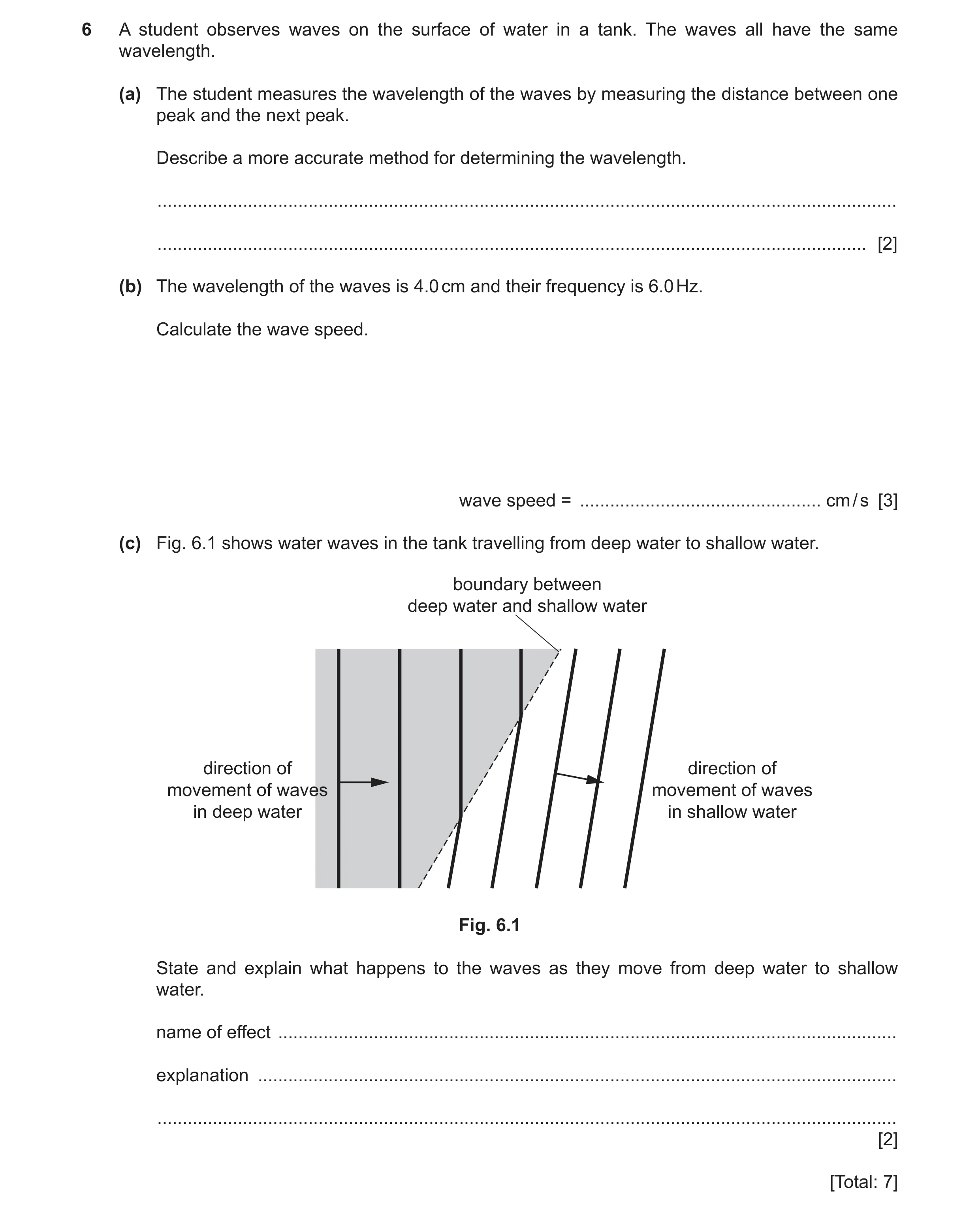 Question 21: A student observes waves on the surface of water in a tank. The waves all have the same wavelength. (a) The student measures the wavelength…