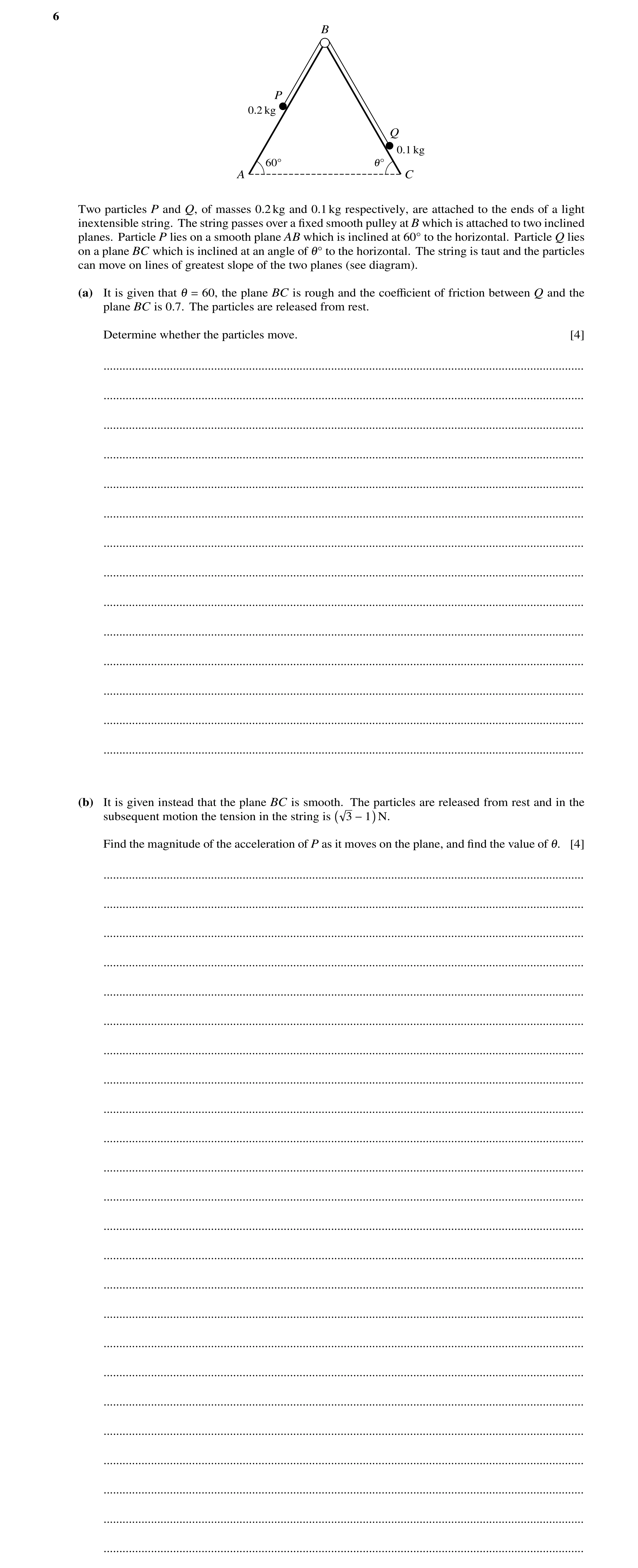 Question 181: B P 0.2 kg Q 0.1 kg 60Å 1Å A C Two particles P and Q, of masses 0.2kg and 0.1kg respectively, are attached to the ends of a light inextensi…