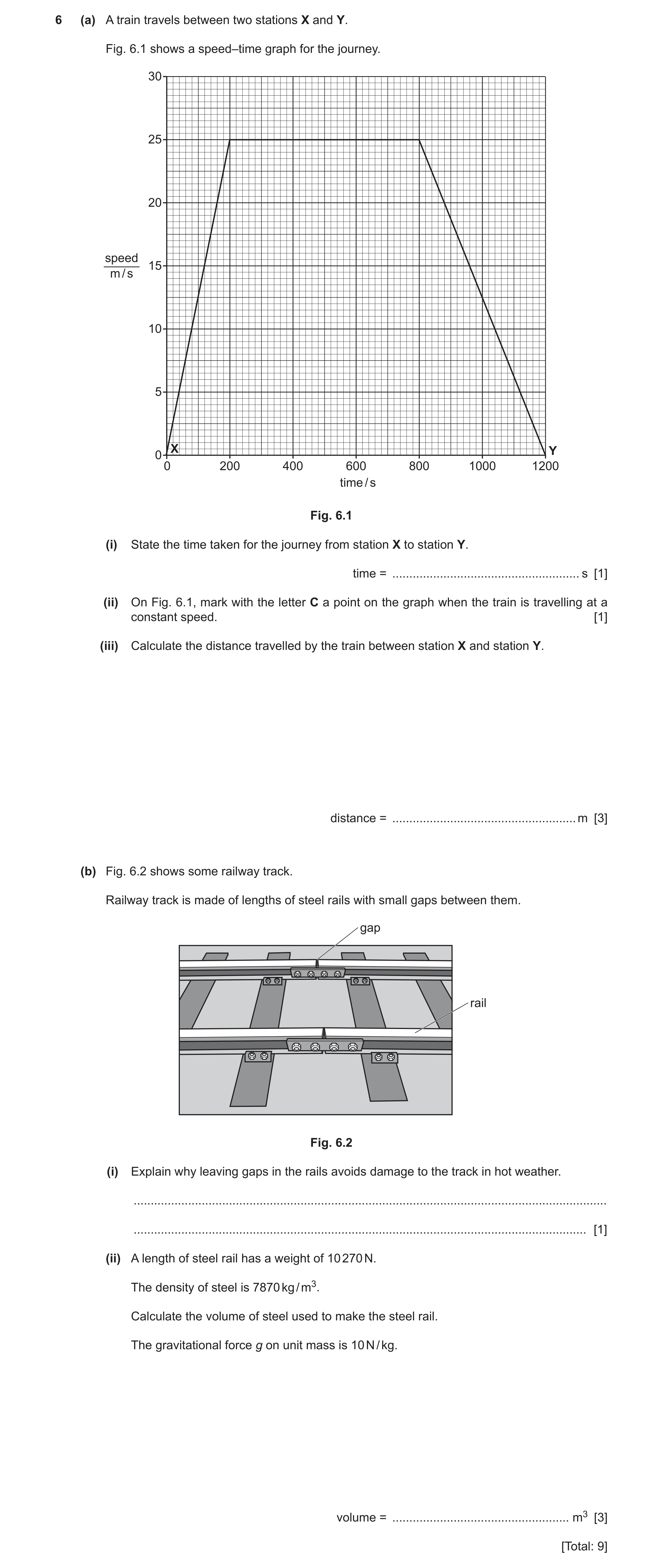 Question 41: (a) A train travels between two stations X and Y. Fig. 6.1 shows a speed–time graph for the journey. 30 25 20 speed 15 m / s 10 5 X Y 0 0 2…