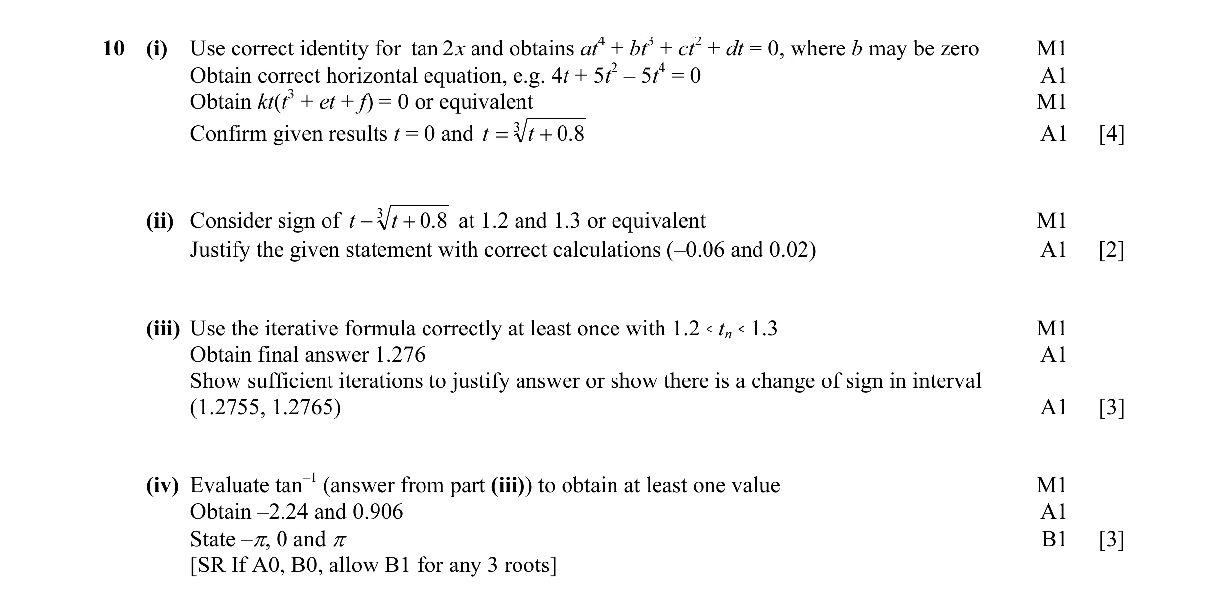 Mark scheme for question 21