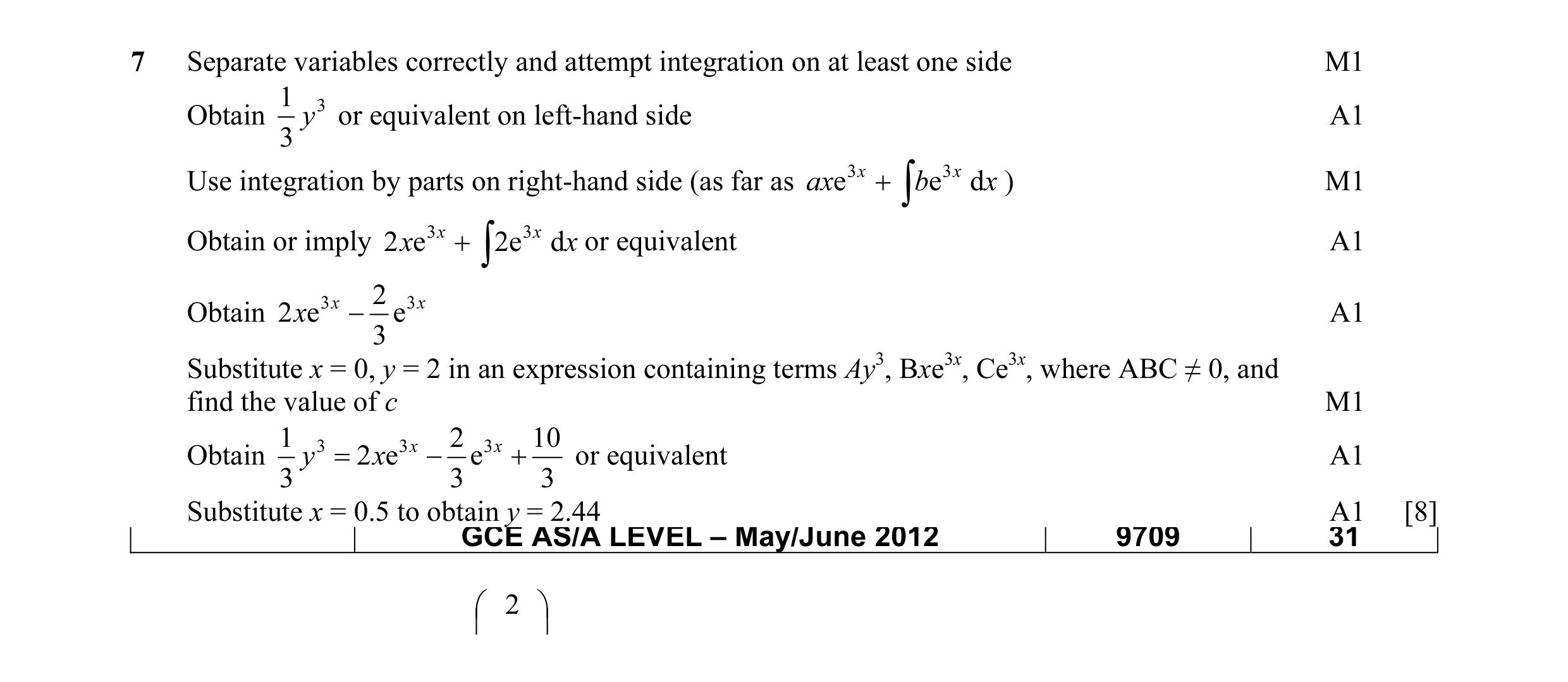 Mark scheme for question 18