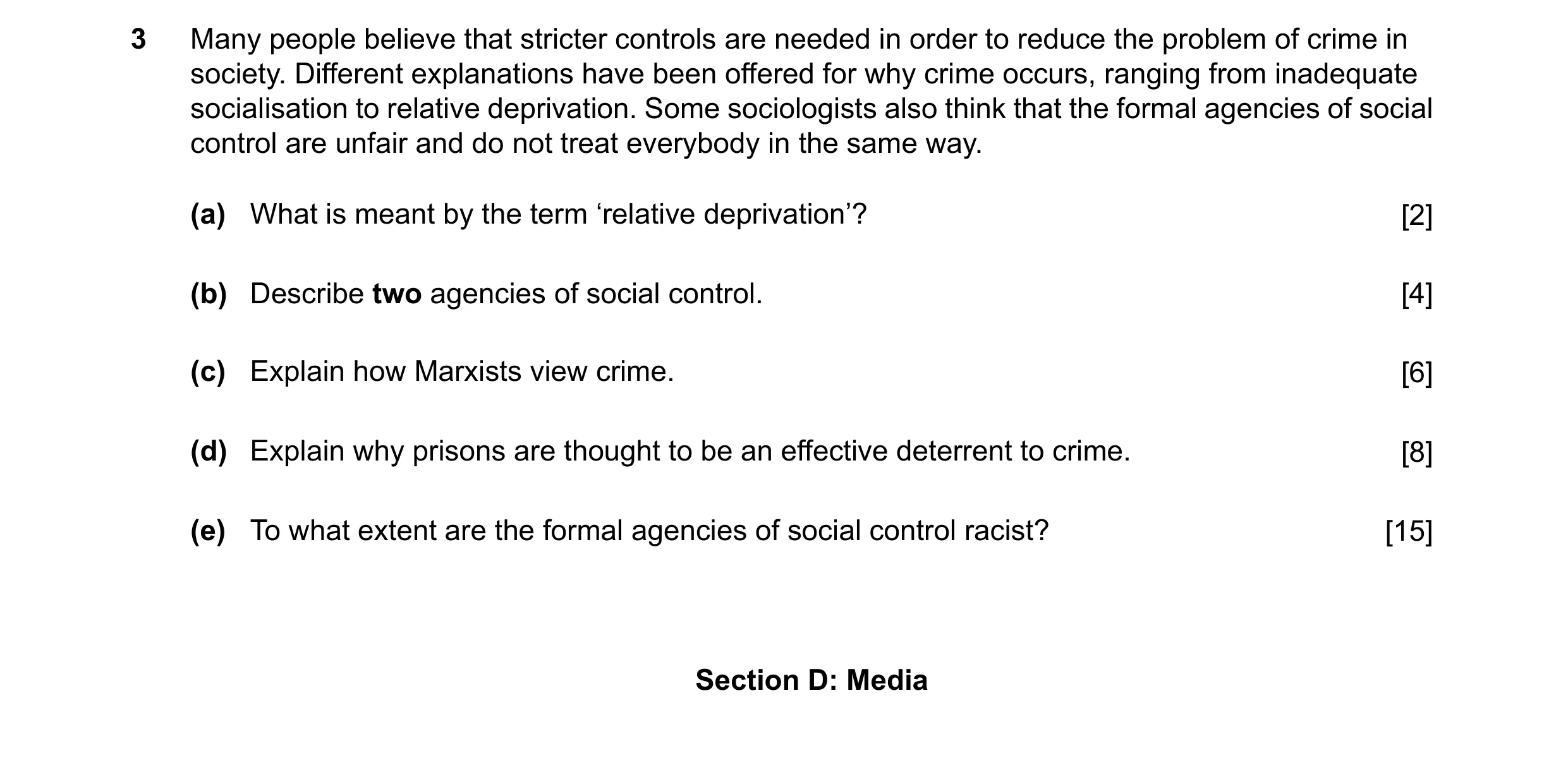 Question 35: Many people believe that stricter controls are needed in order to reduce the problem of crime in society. Different explanations have been …