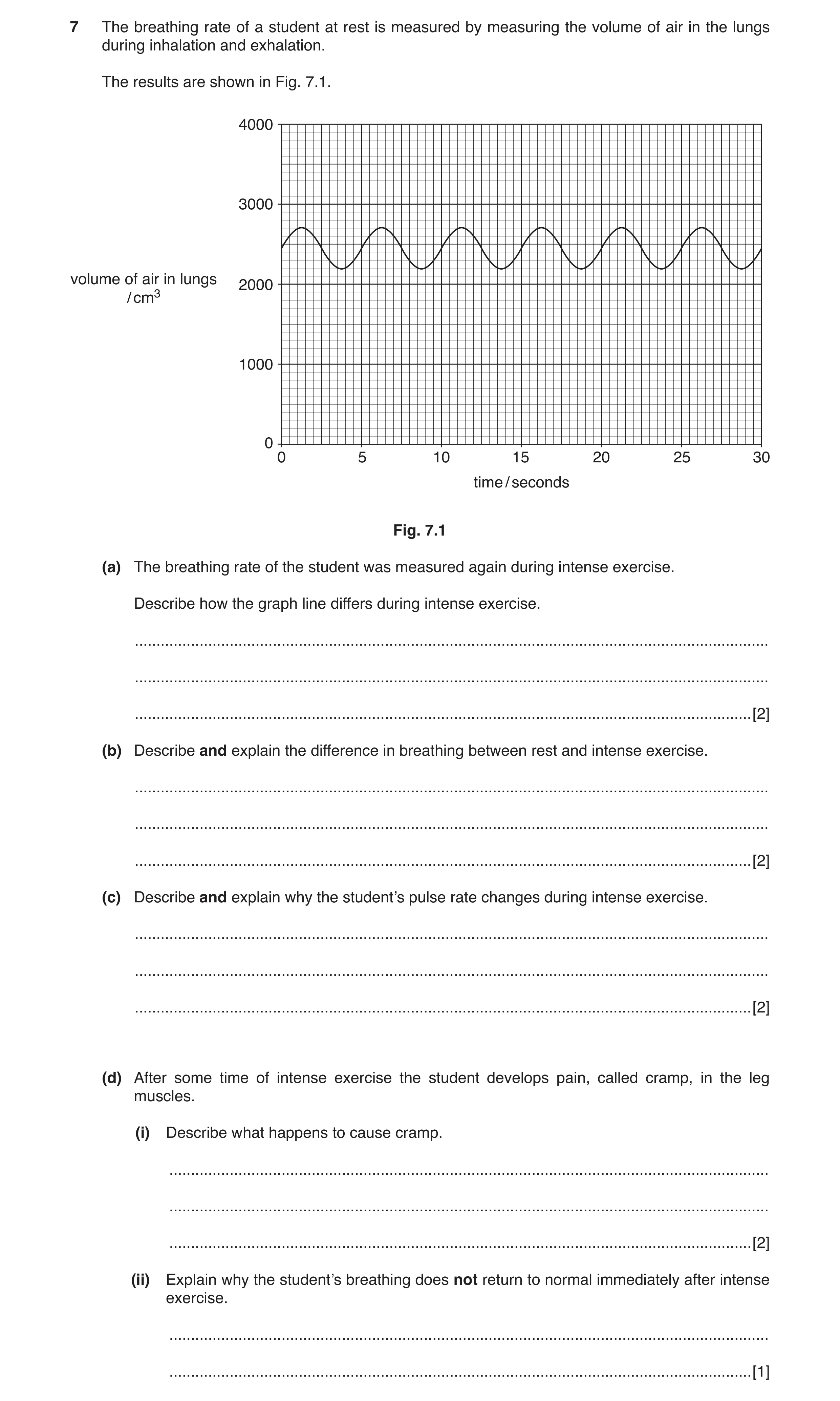 Question 4: The breathing rate of a student at rest is measured by measuring the volume of air in the lungs during inhalation and exhalation. The resul…
