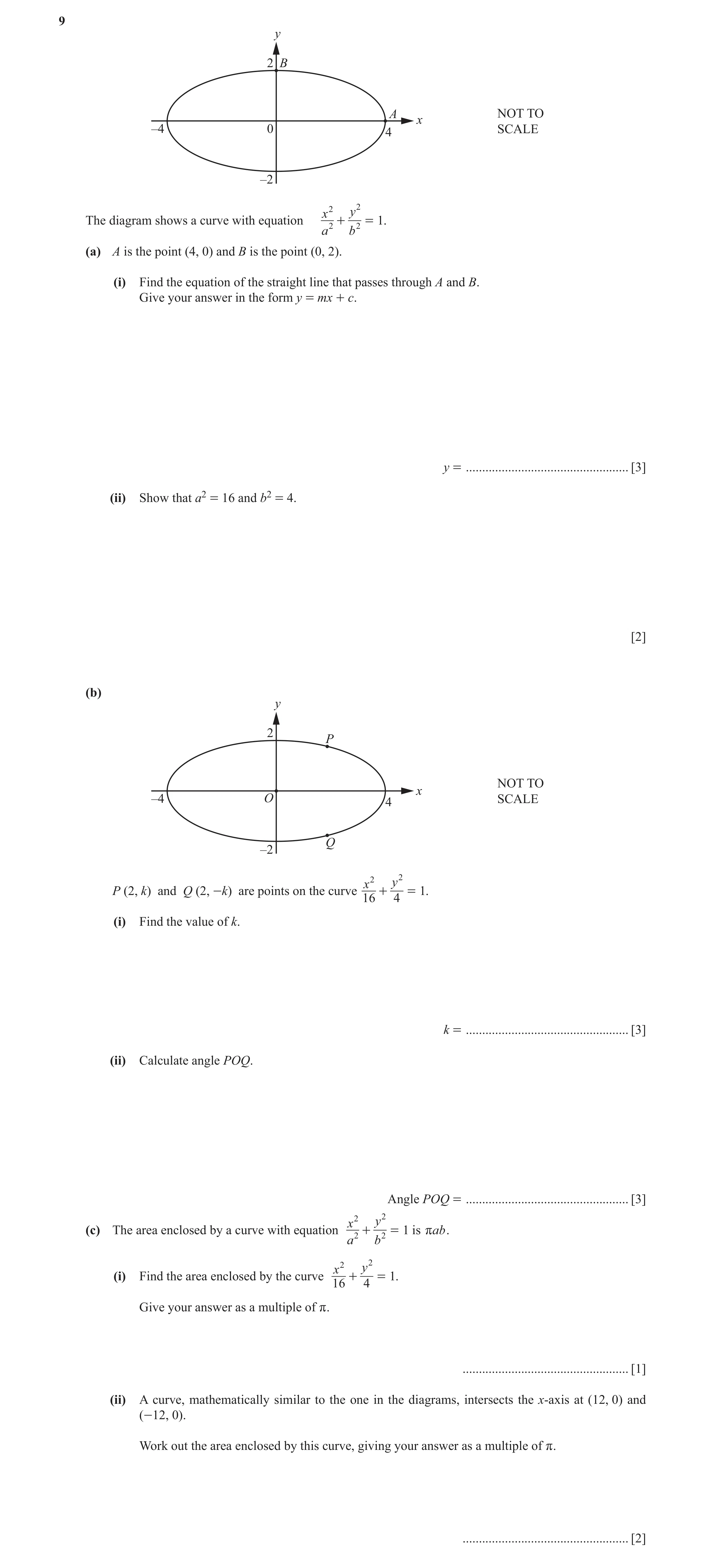 Question 61: y 2 B A NOT TO x –4 0 4 SCALE –2 2 y x 2 The diagram shows a curve with equation = 1. 2 + 2 a b (a) A is the point (4, 0) and B is the poin…