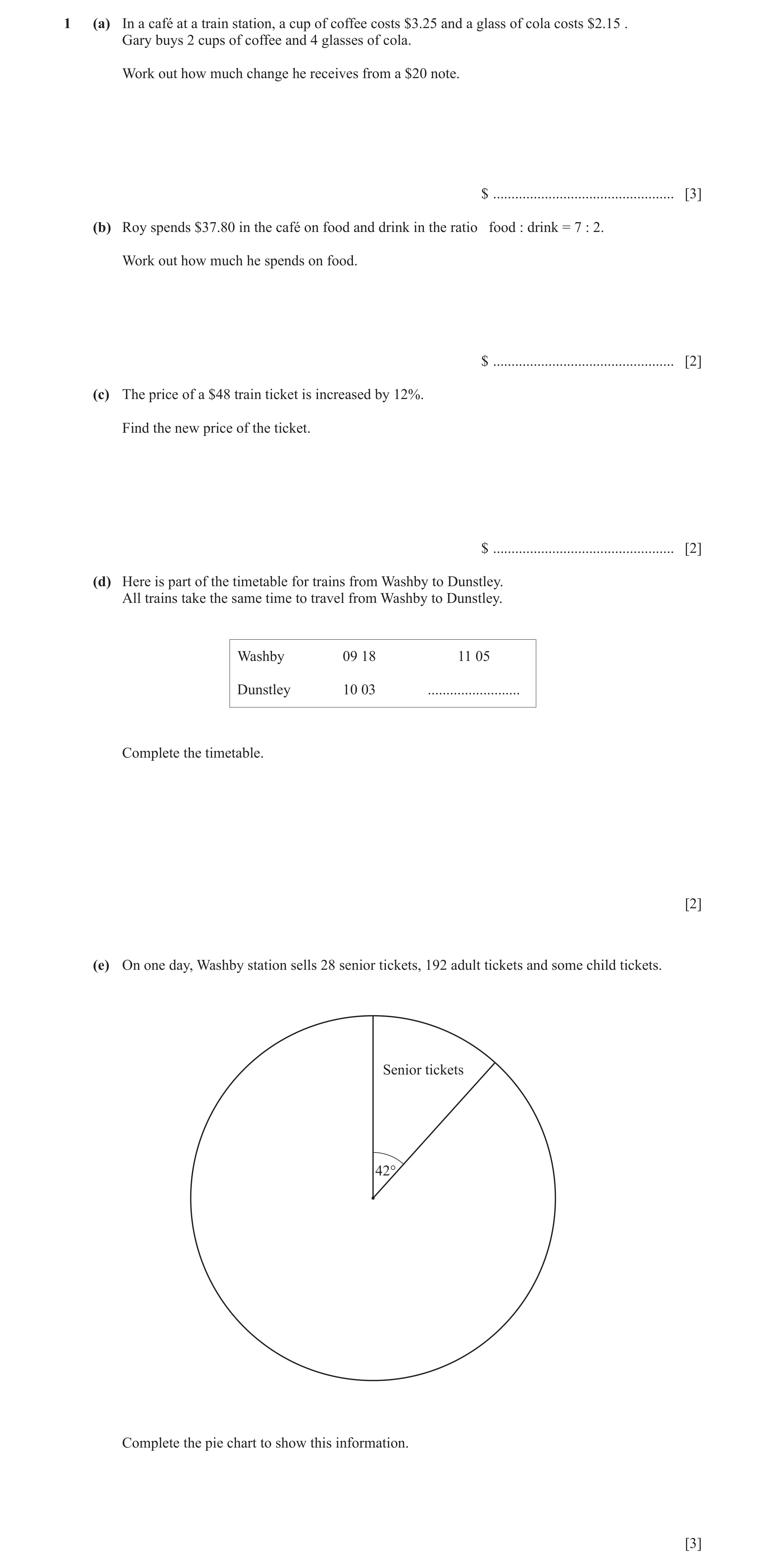 Question 44: (a) In a café at a train station, a cup of coffee costs $3.25 and a glass of cola costs $2.15 . Gary buys 2 cups of coffee and 4 glasses of…