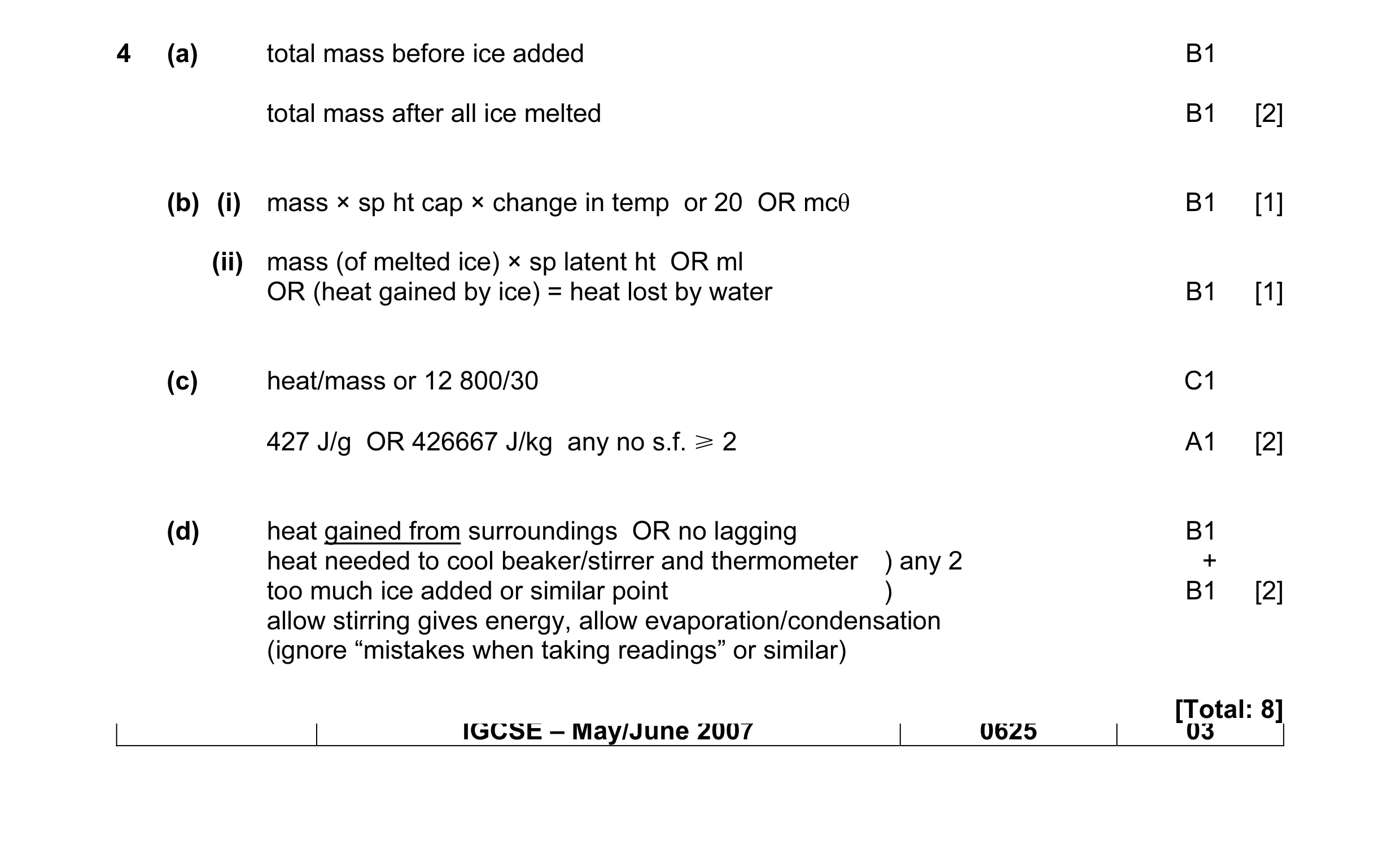 Mark scheme for question 4