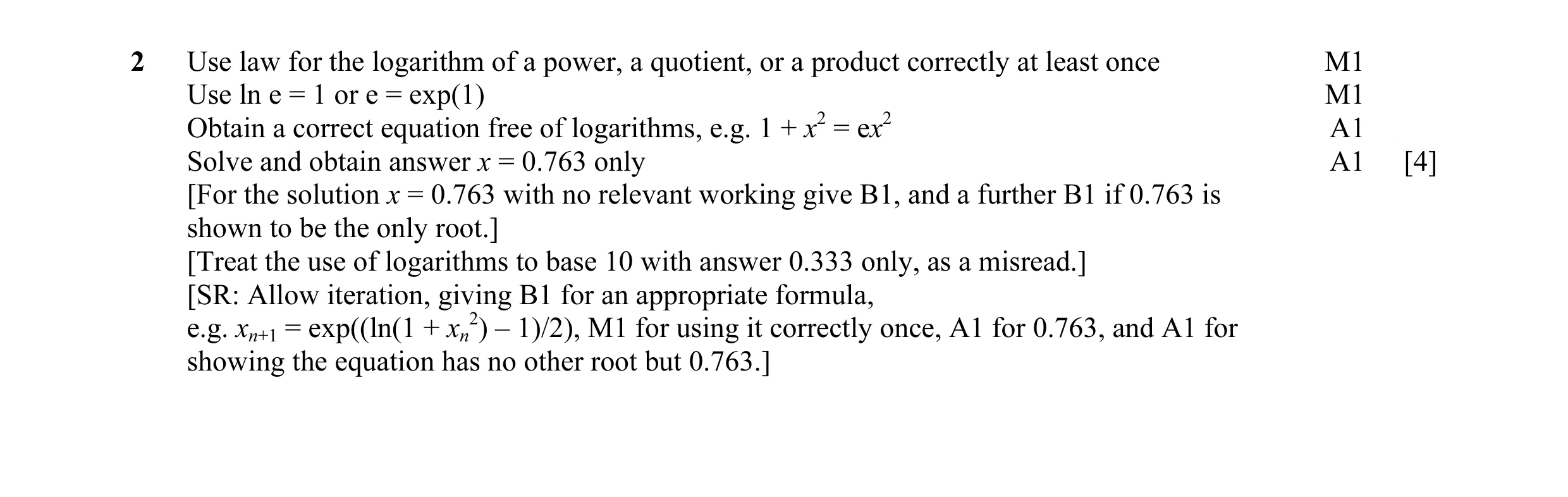 Mark scheme for question 7