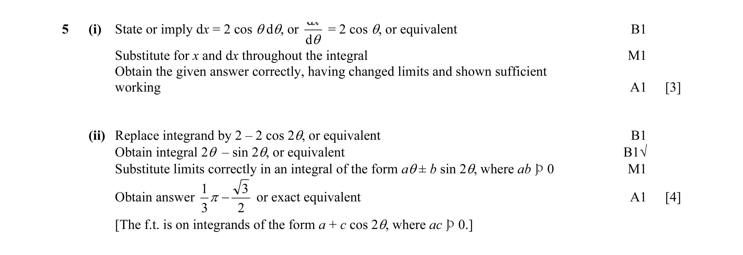 Mark scheme for question 18