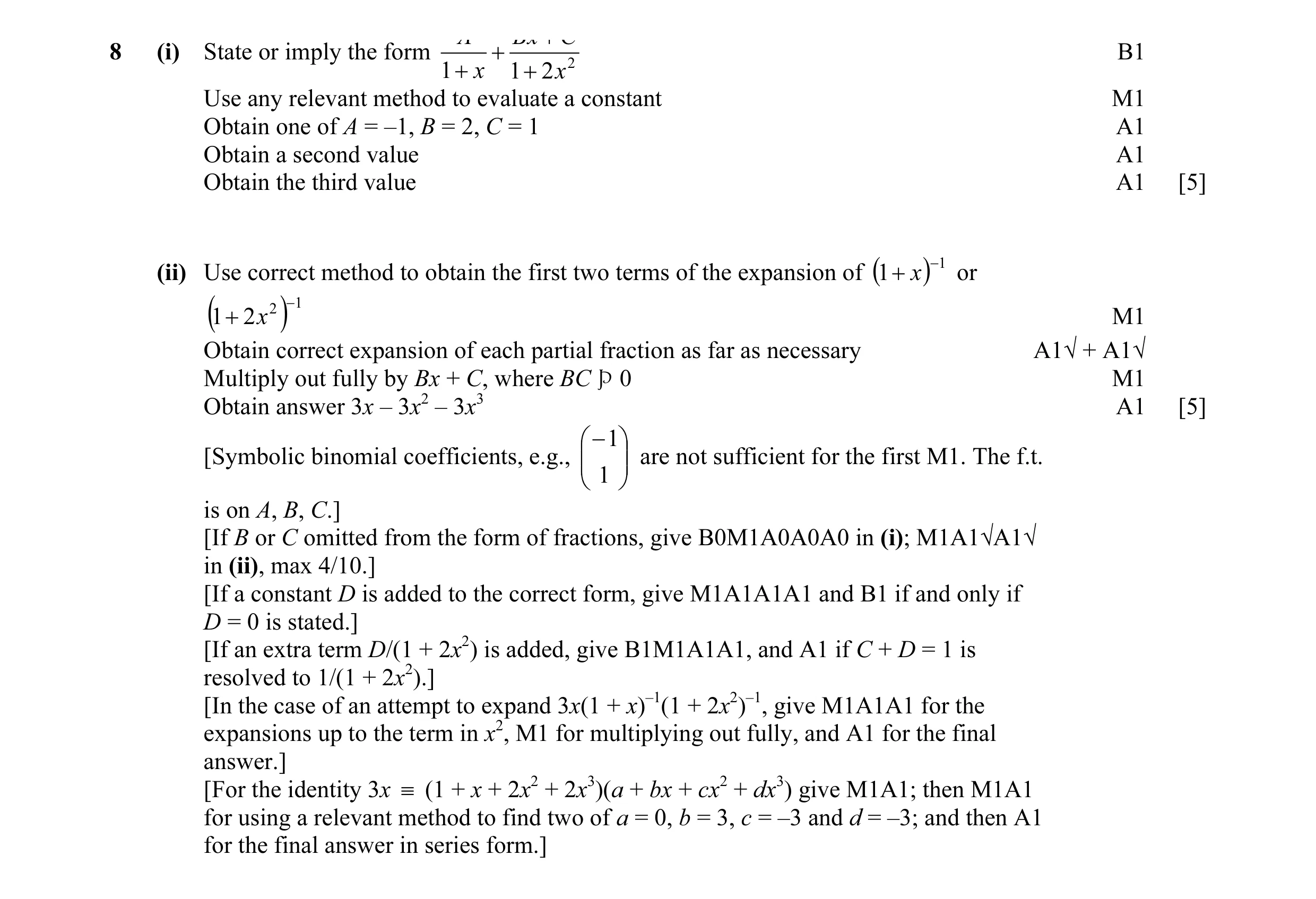 Mark scheme for question 8