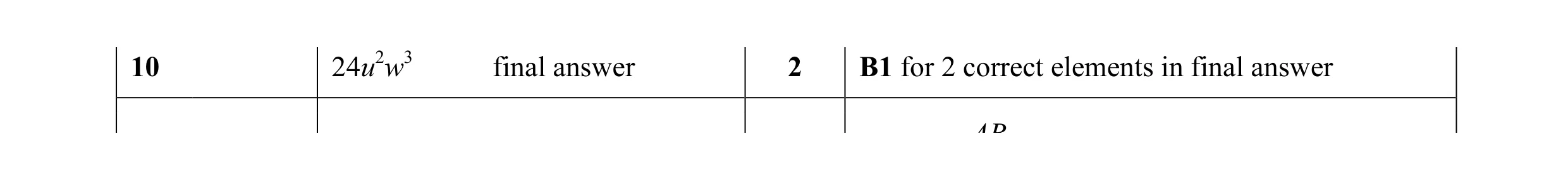 Mark scheme for question 58
