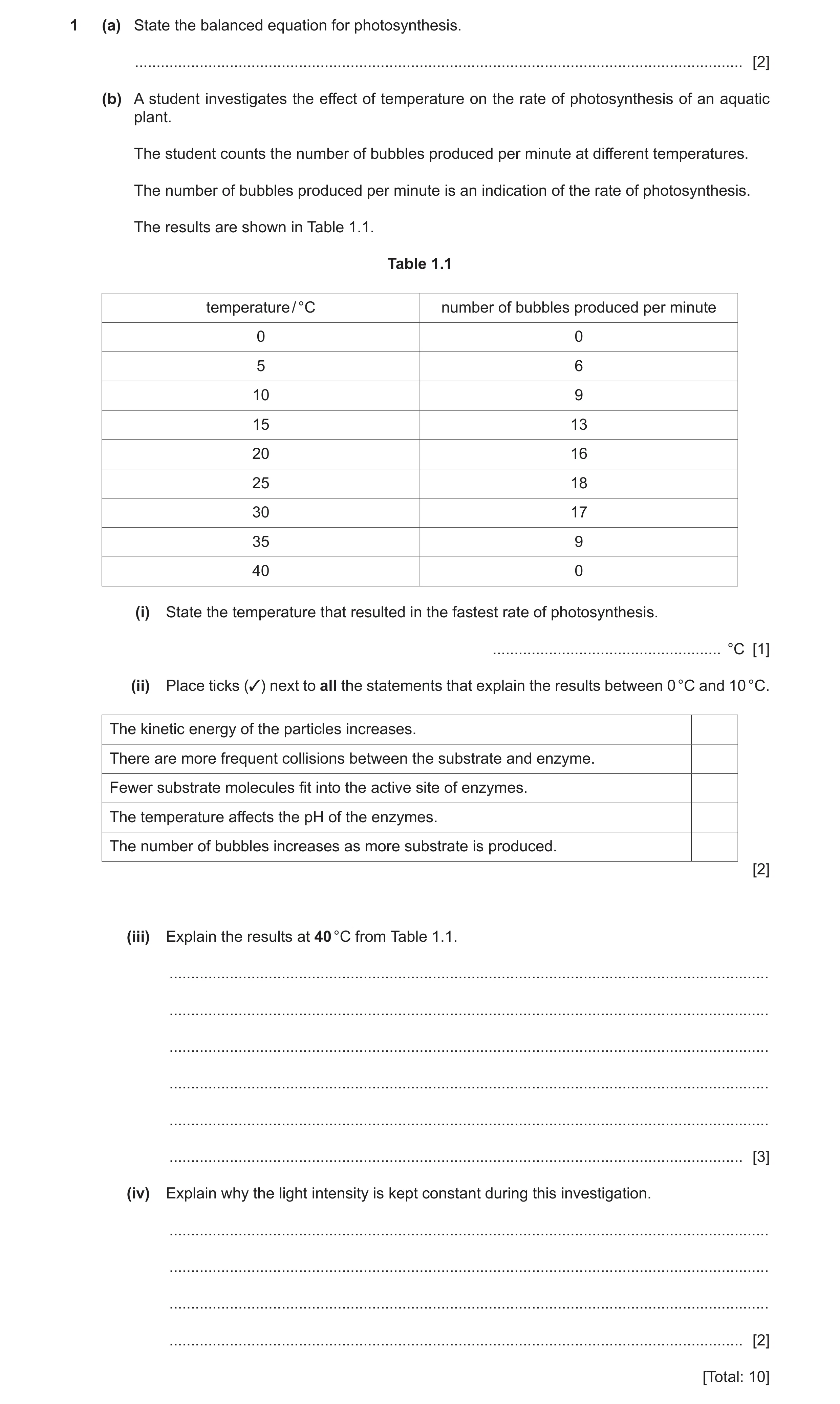 Question 13: (a) State the balanced equation for photosynthesis. .......................................................................................…
