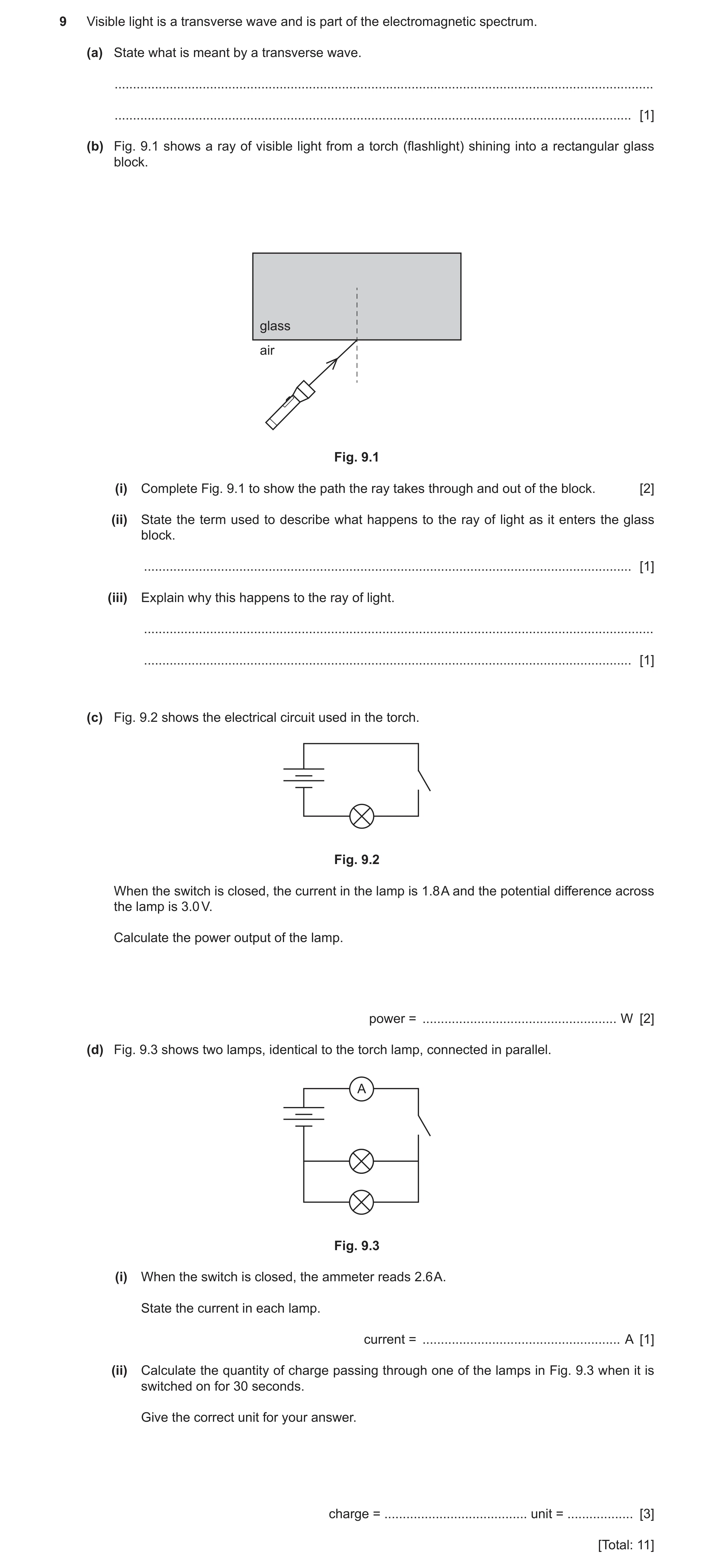 Question 20: Visible light is a transverse wave and is part of the electromagnetic spectrum. (a) State what is meant by a transverse wave. .............…