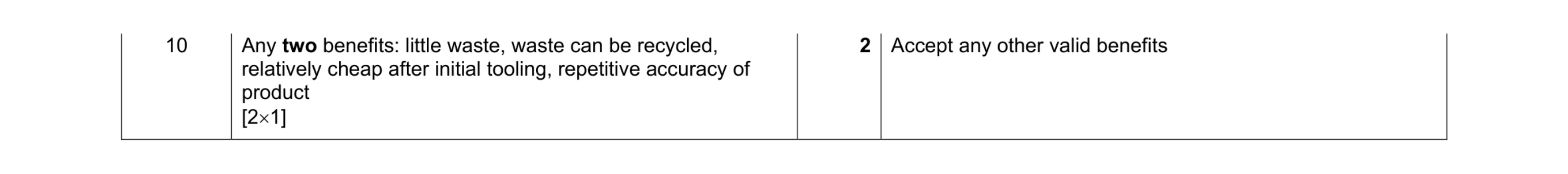Mark scheme for question 110