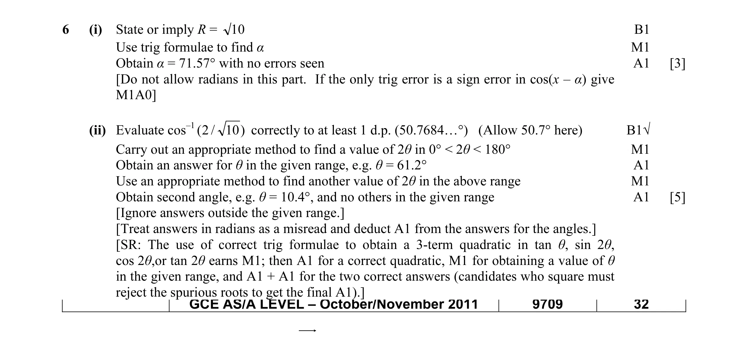 Mark scheme for question 5