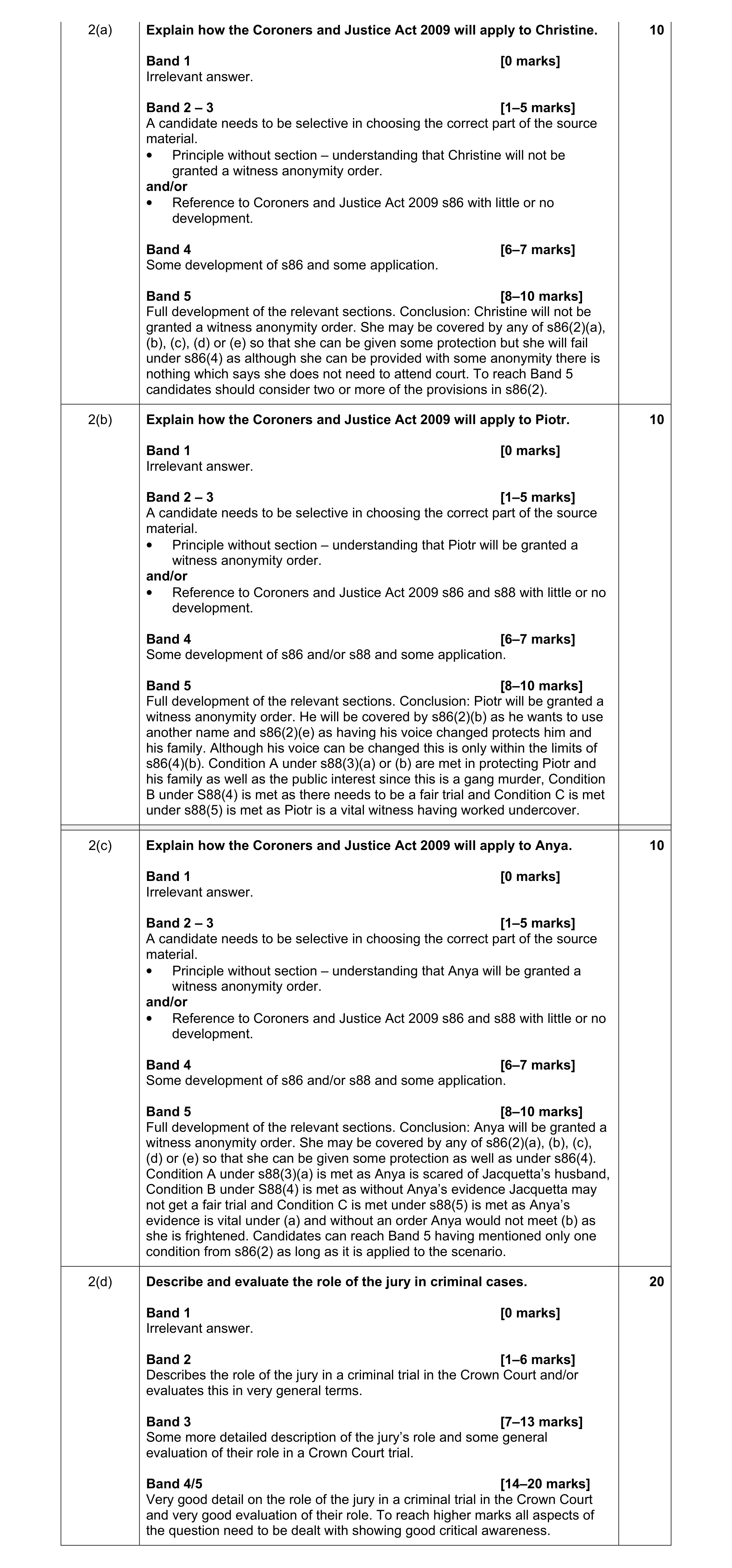 Mark scheme for question 3