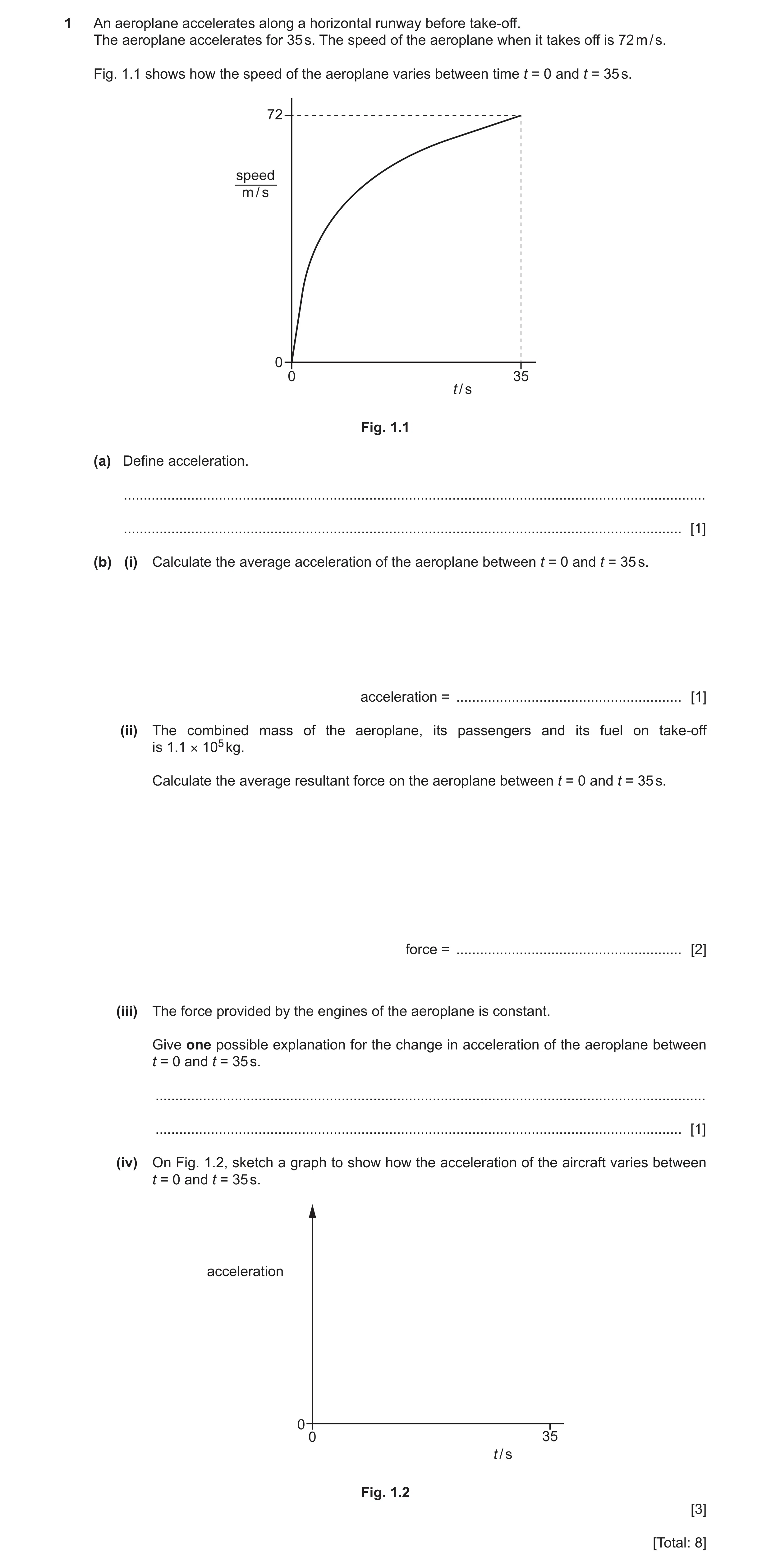 Question 40: An aeroplane accelerates along a horizontal runway before take-off. The aeroplane accelerates for 35 s. The speed of the aeroplane when it …