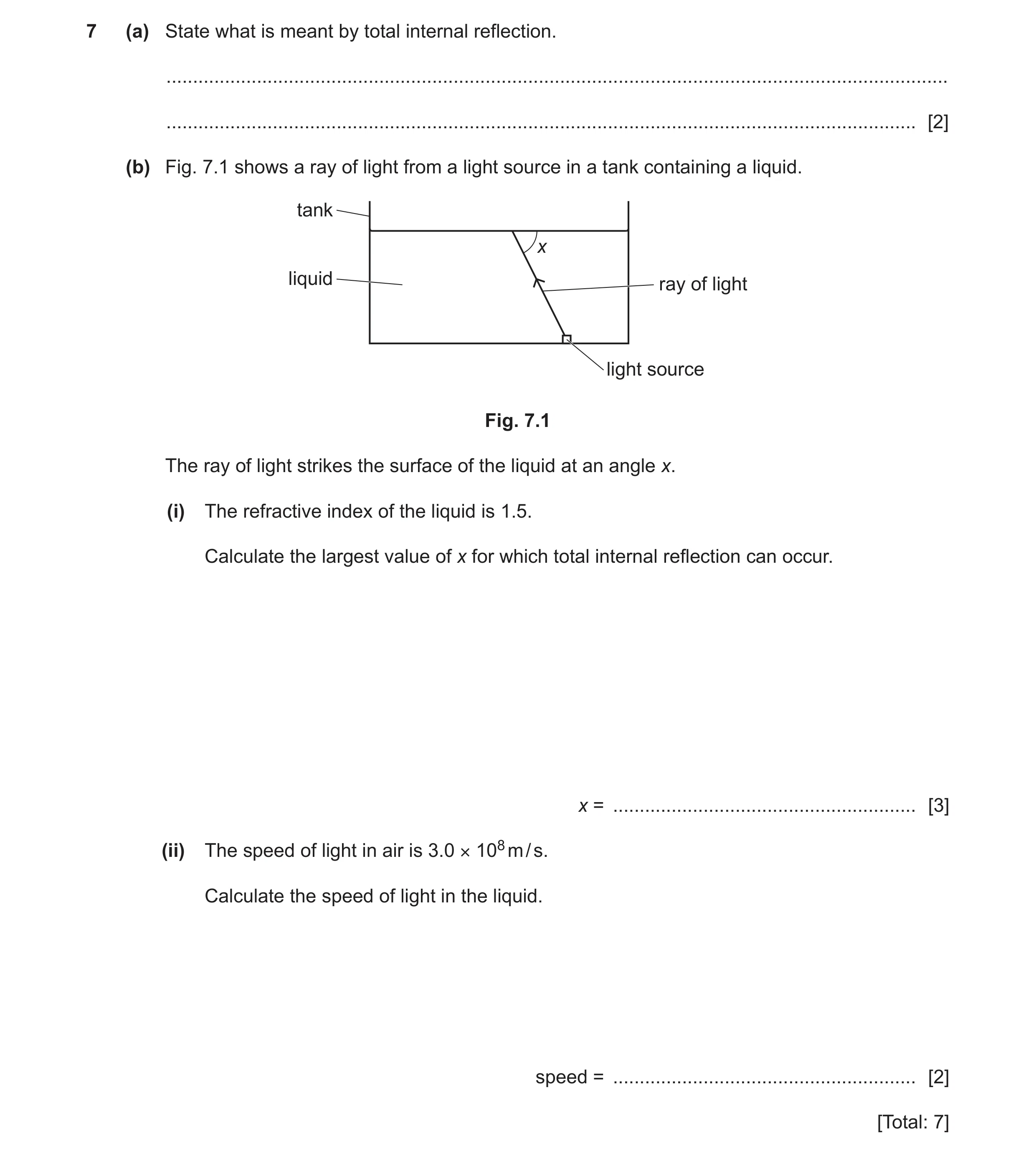 Question 36: (a) State what is meant by total internal reflection. .....................................................................................…
