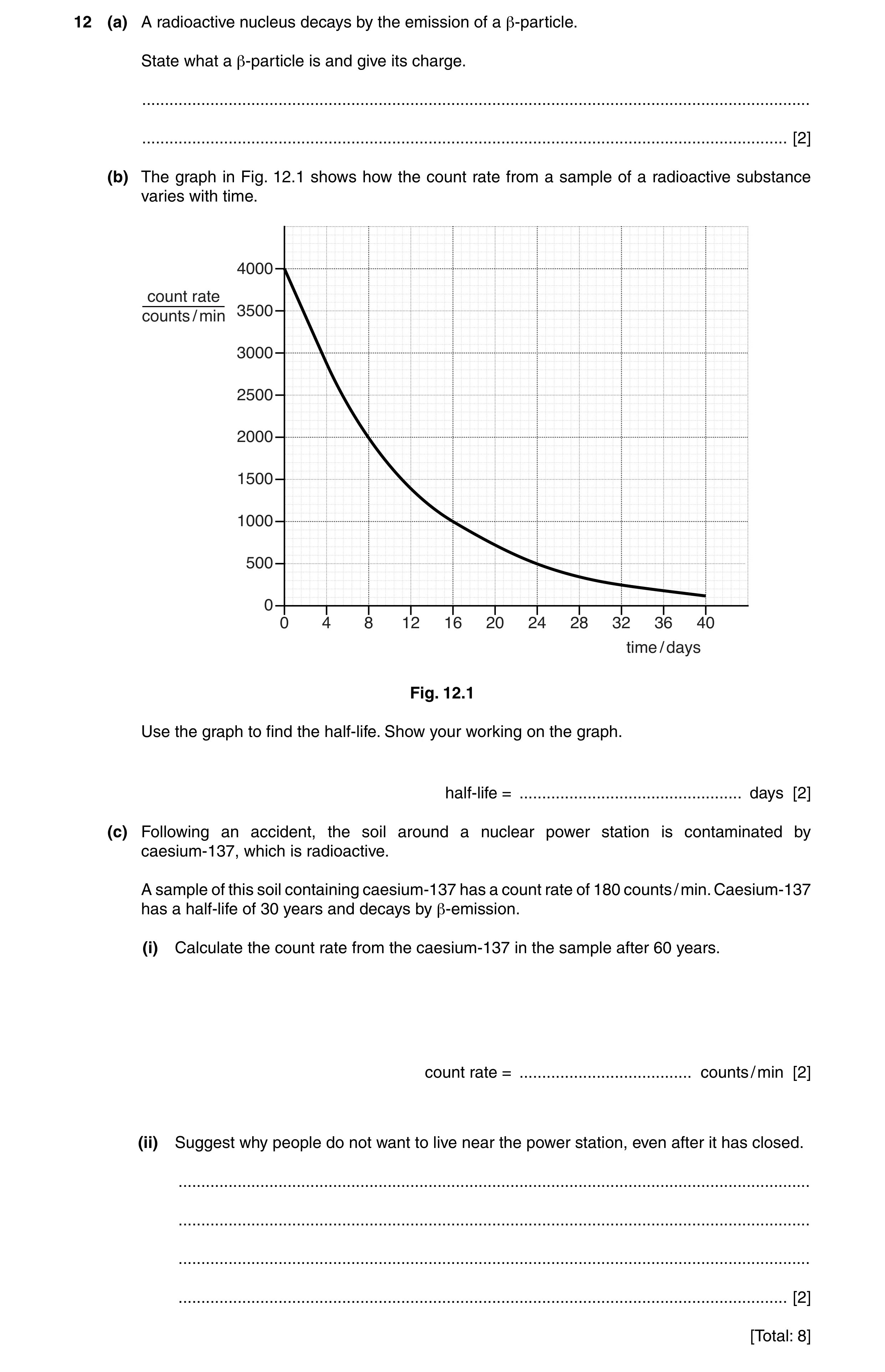 Question 31: (a) A radioactive nucleus decays by the emission of a β-particle. State what a β-particle is and give its charge. .........................…