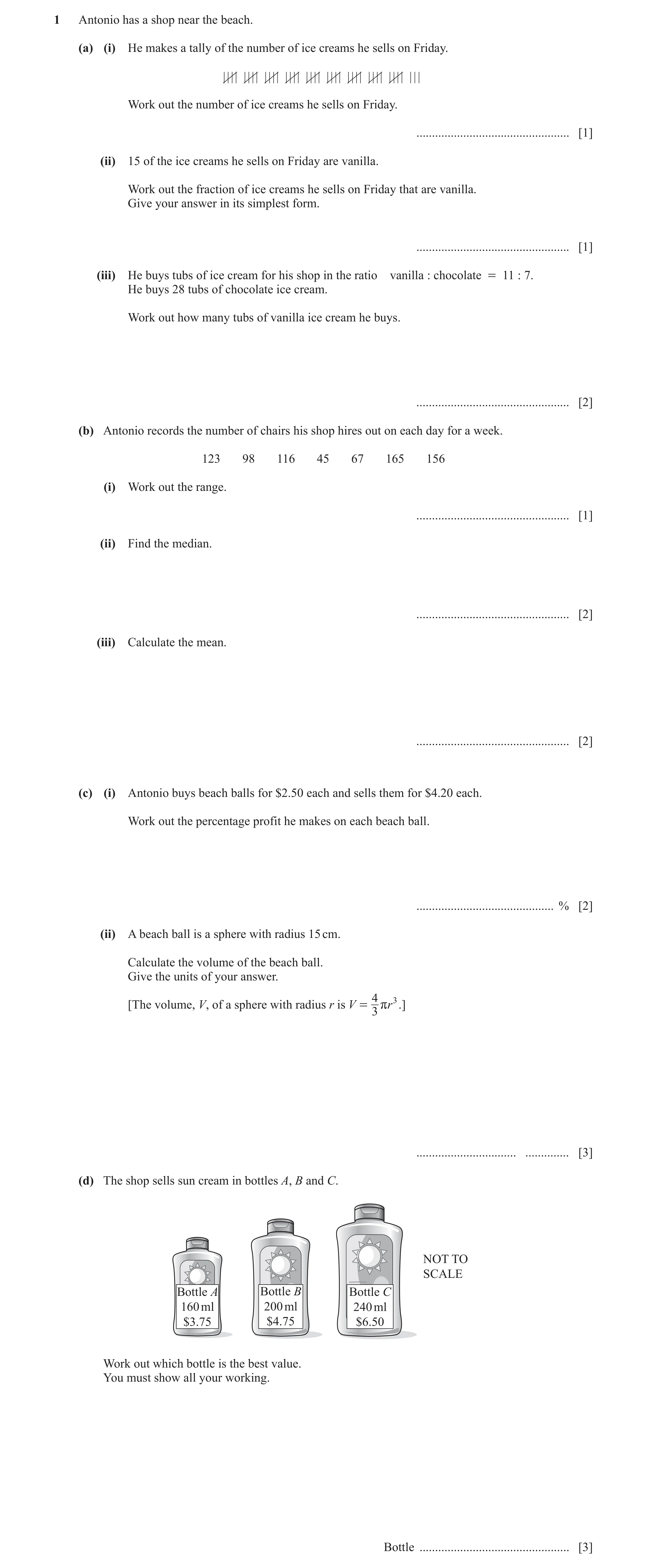 Question 60: Antonio has a shop near the beach. (a) (i) He makes a tally of the number of ice creams he sells on Friday. | | | | | | | | | | | | | | | |…