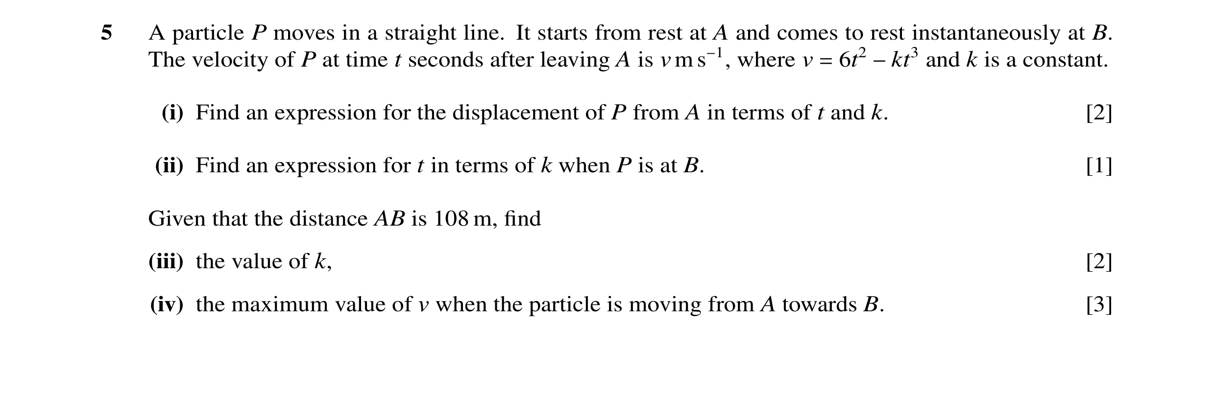 Question 71: A particle P moves in a straight line. It starts from rest at A and comes to rest instantaneously at B. The velocity of P at time t seconds…