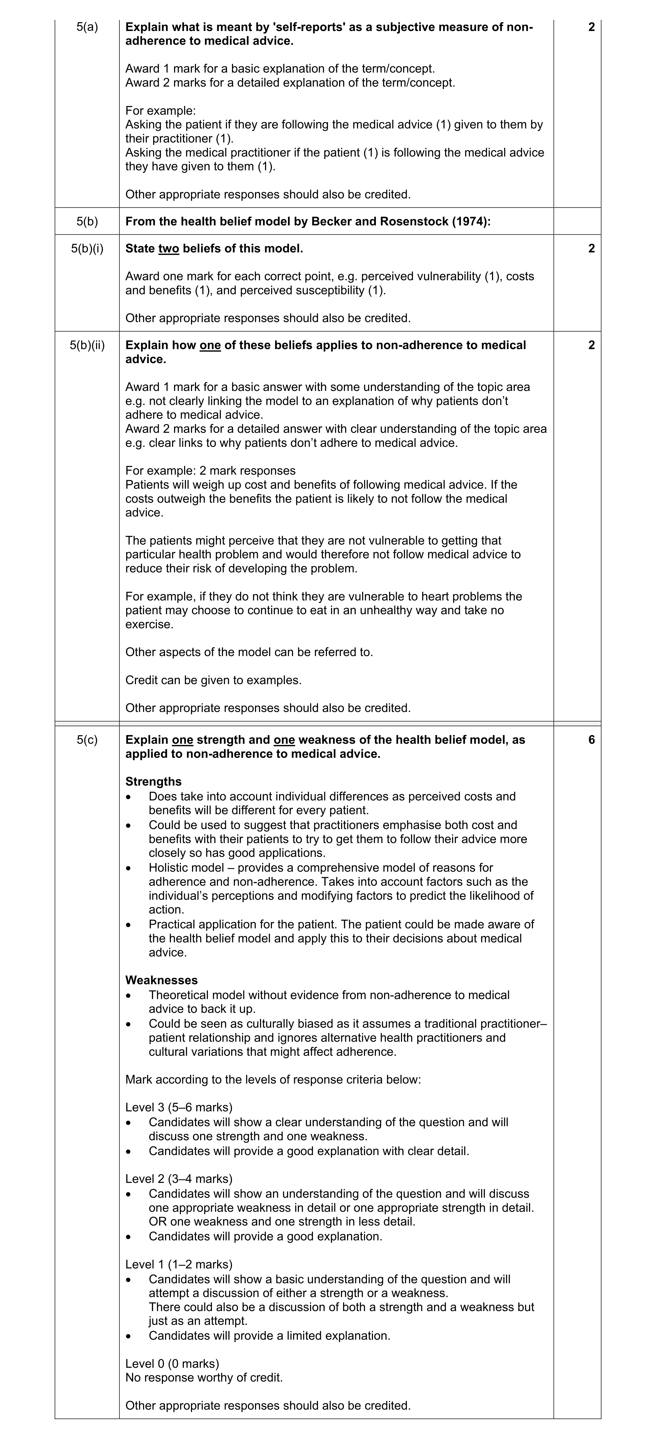 Mark scheme for question 6