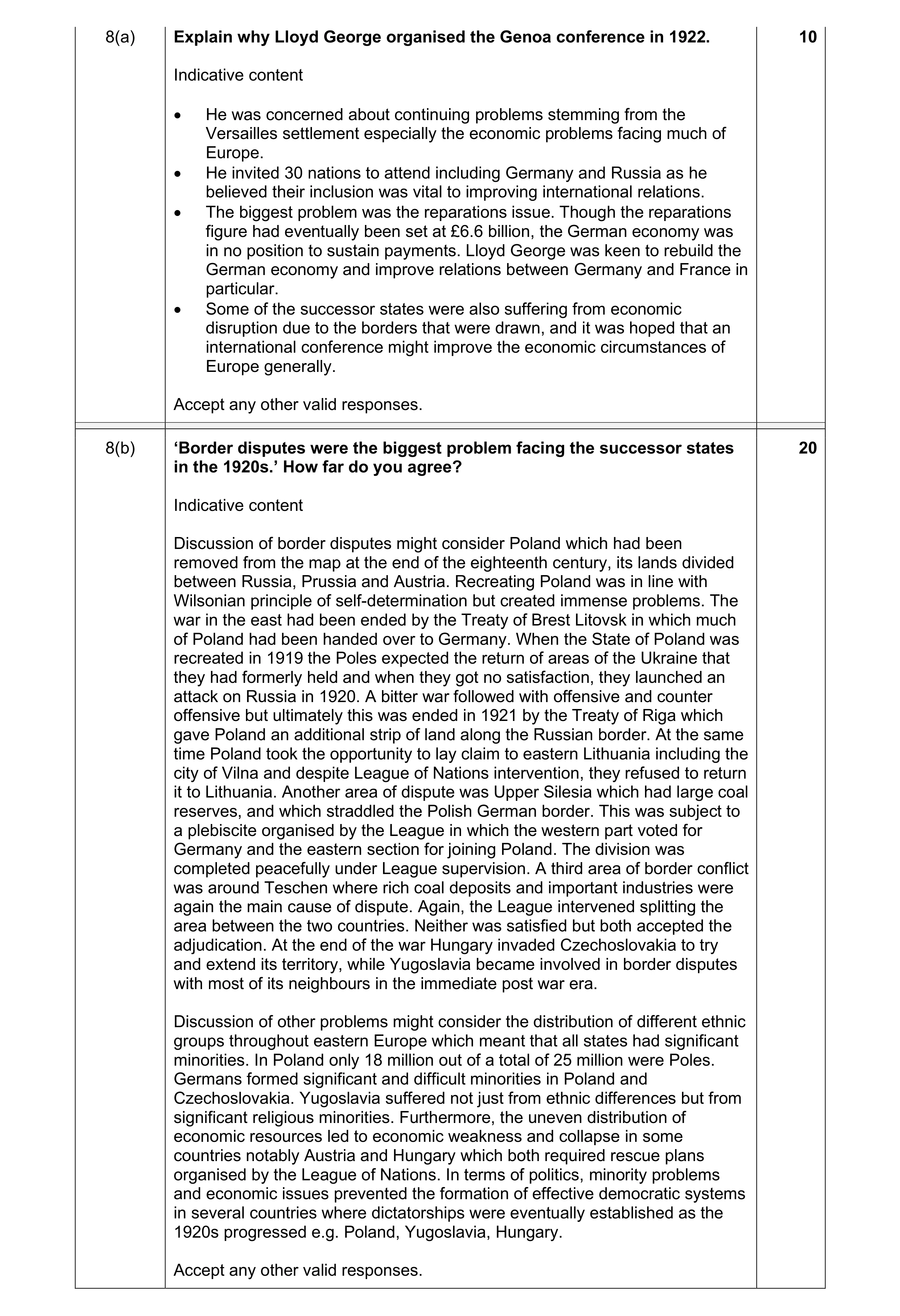 Mark scheme for question 11