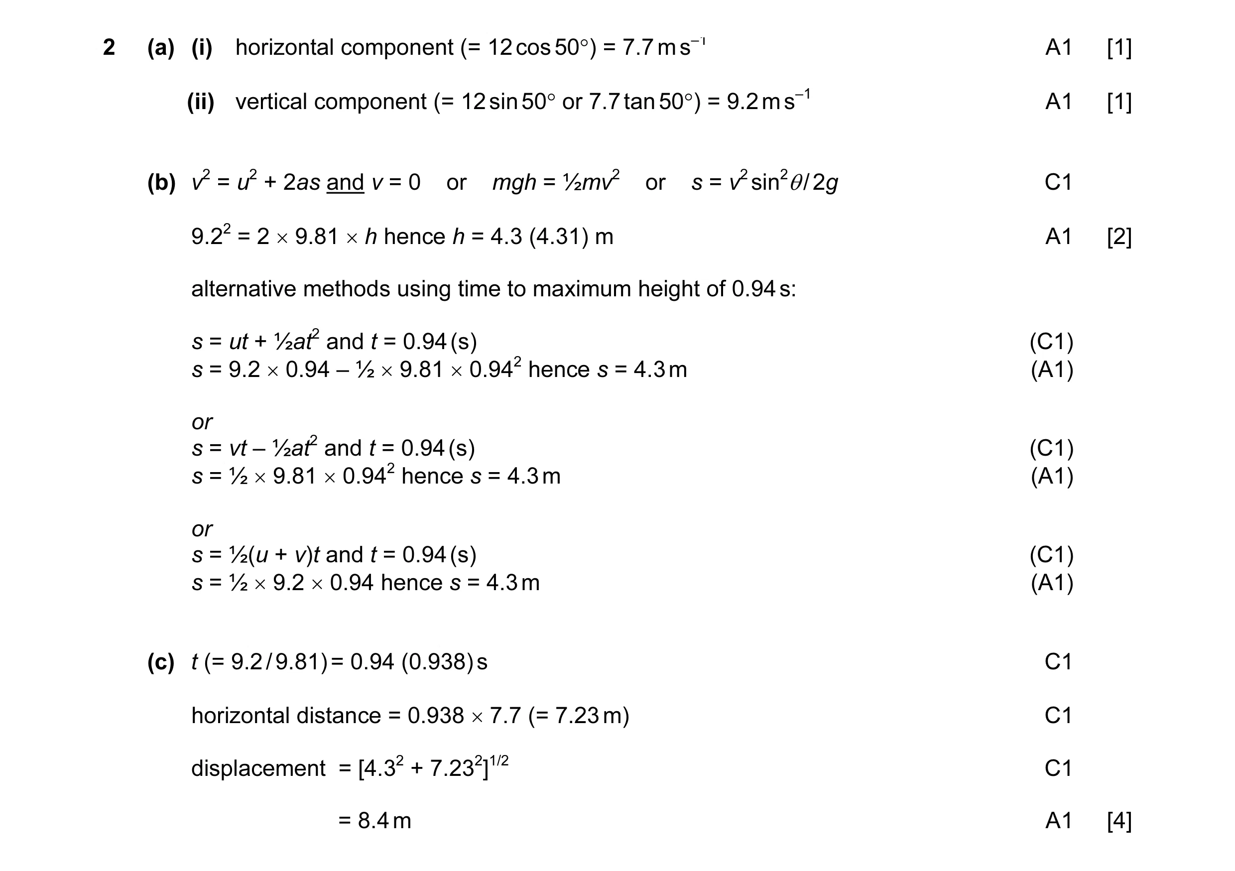 Mark scheme for question 18