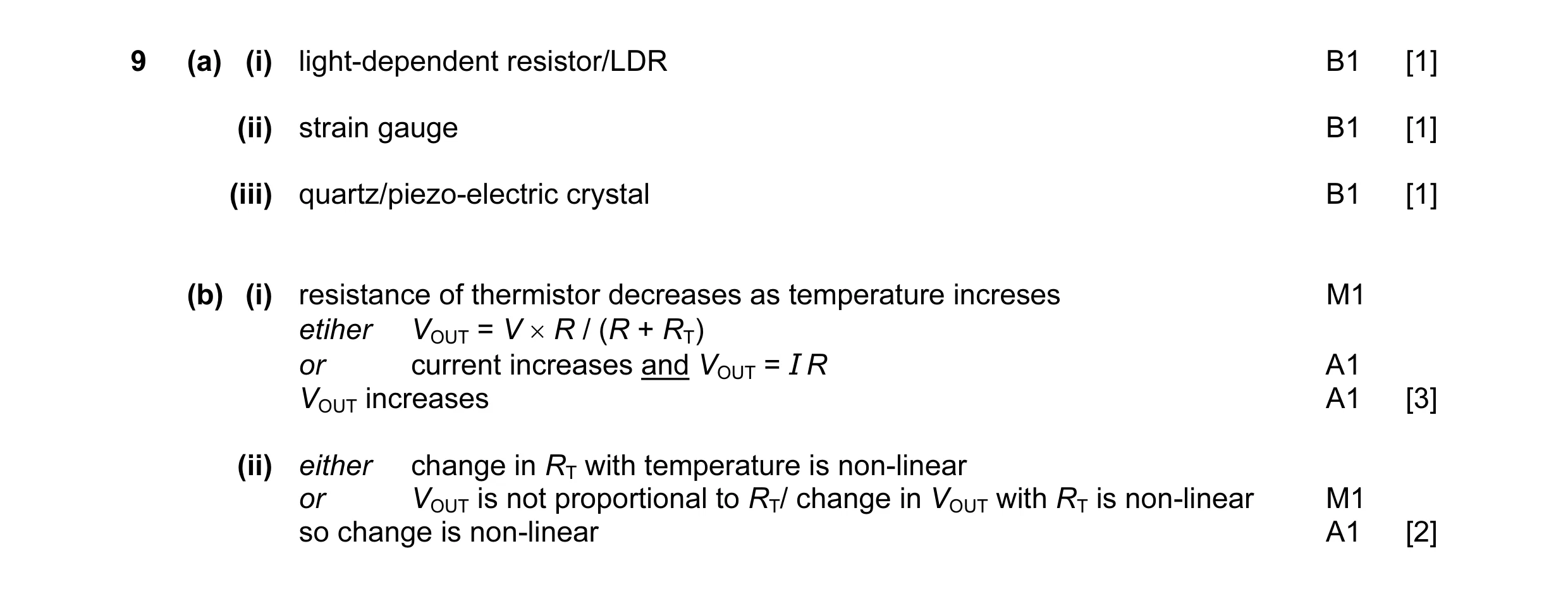 Mark scheme for question 9