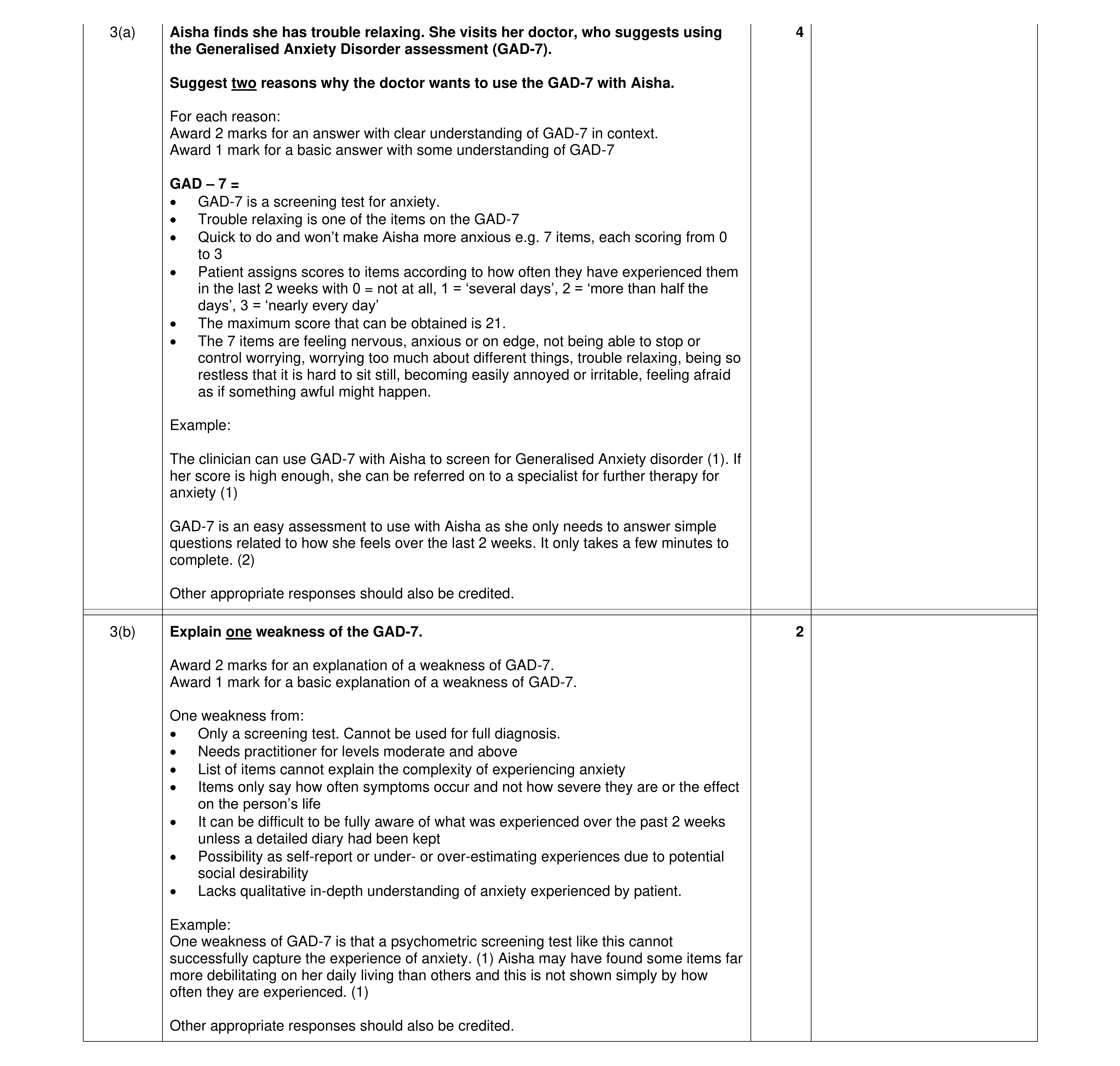 Mark scheme for question 19