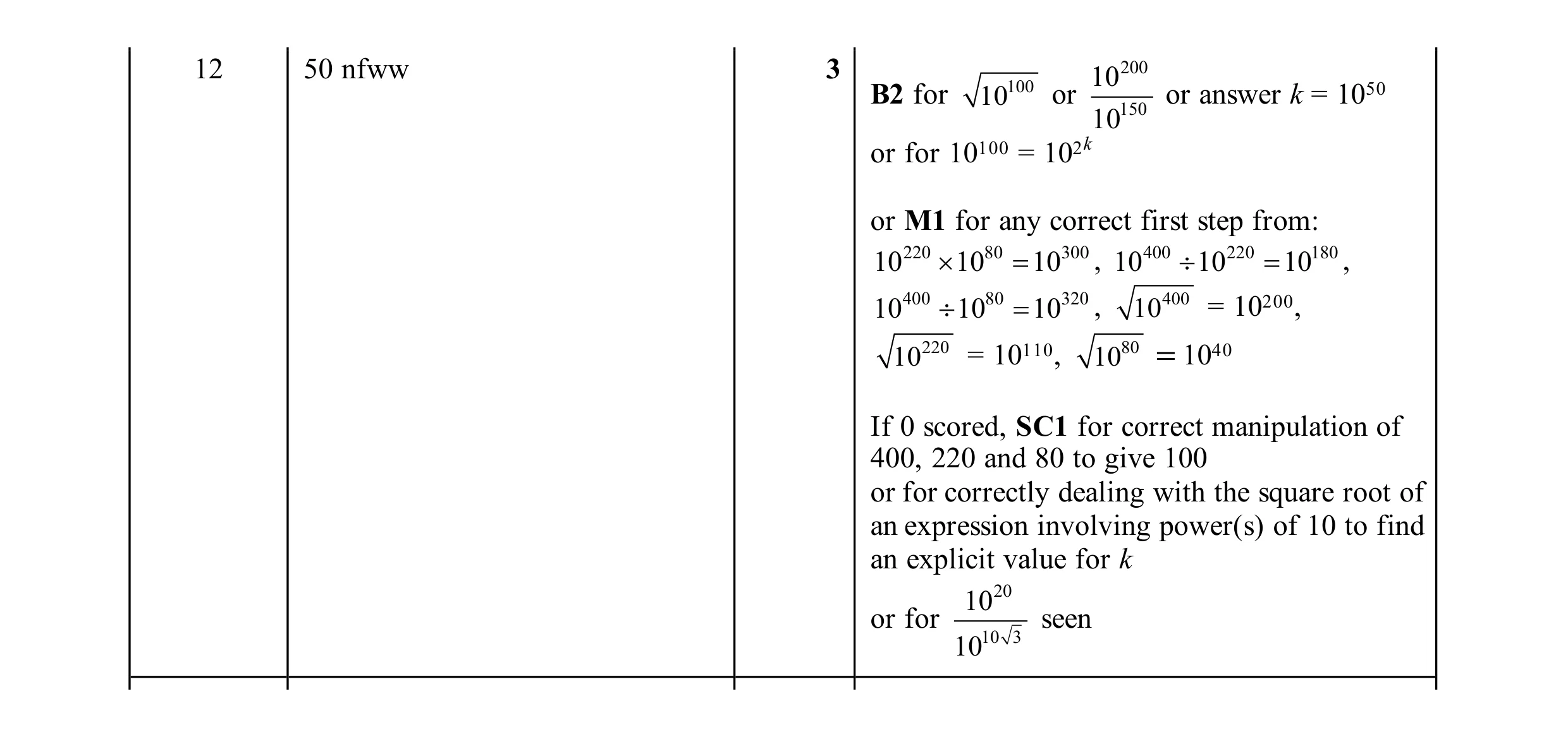 Mark scheme for question 13